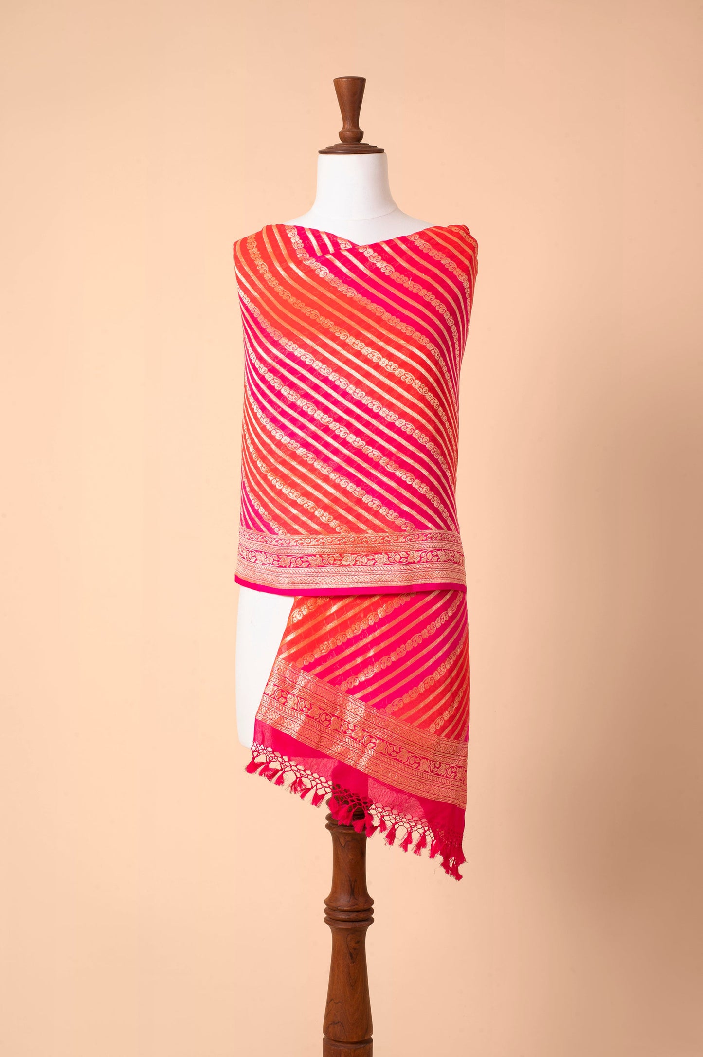 Handwoven Pink and Orange Georgette Dupatta