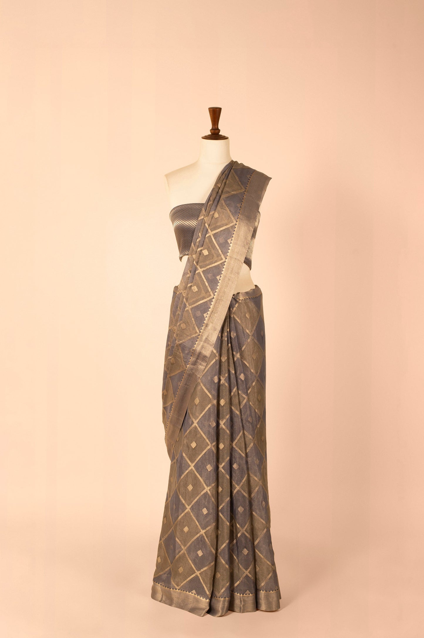 Handwoven Grey Tissue Sari