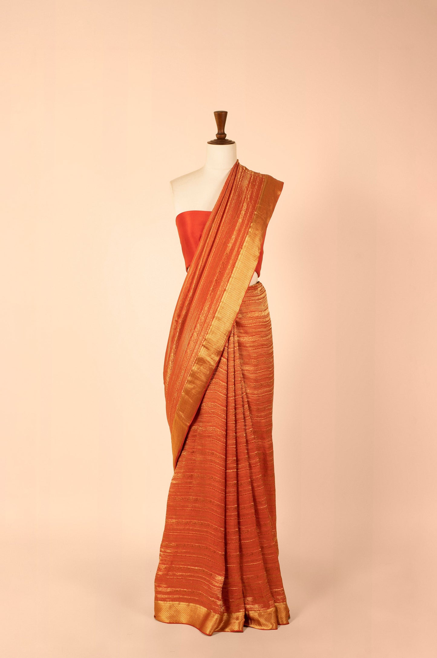 Handwoven Orange Georgette Sari