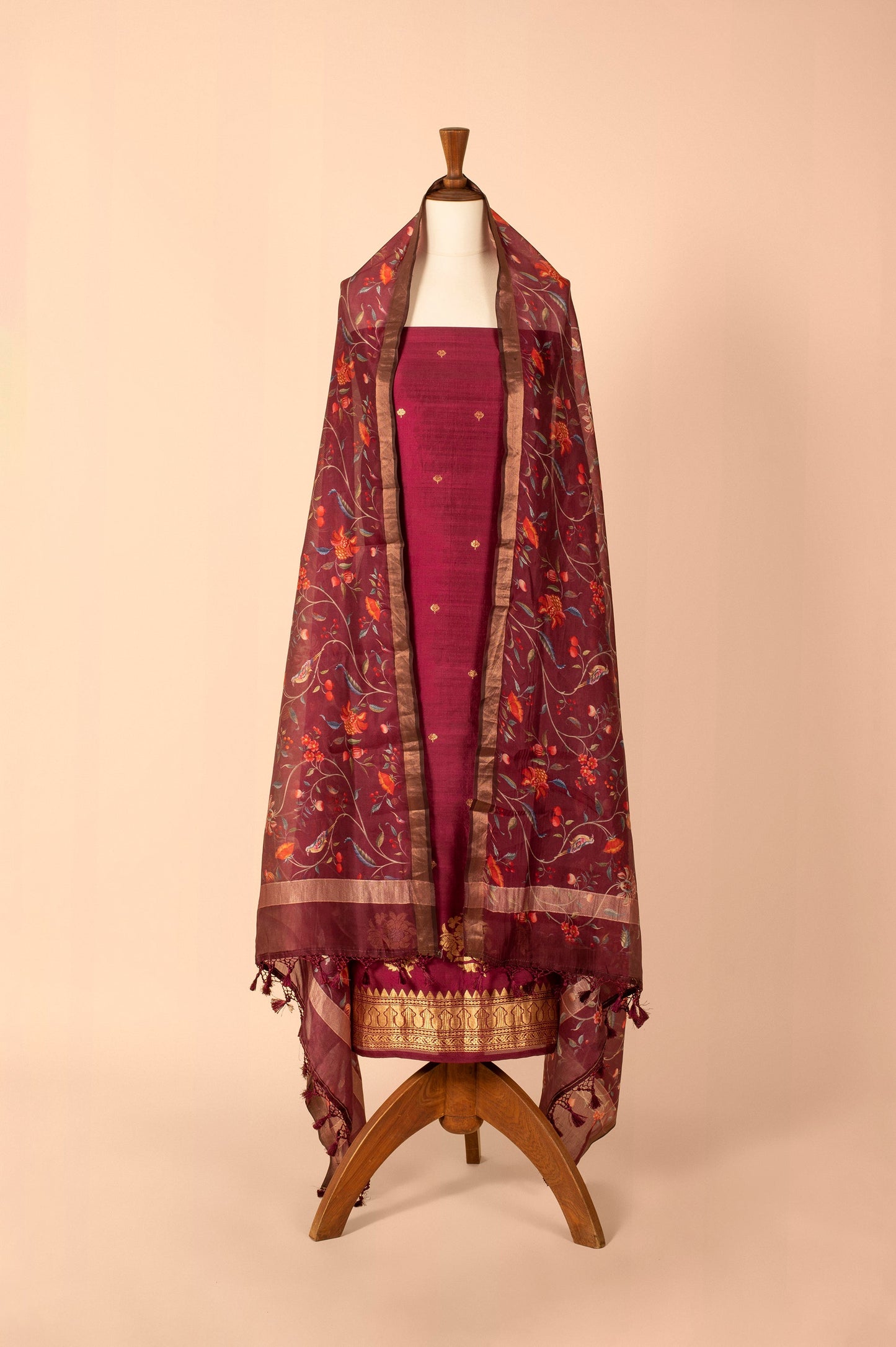 Handwoven Garnet Digital Printed Silk Suit Piece
