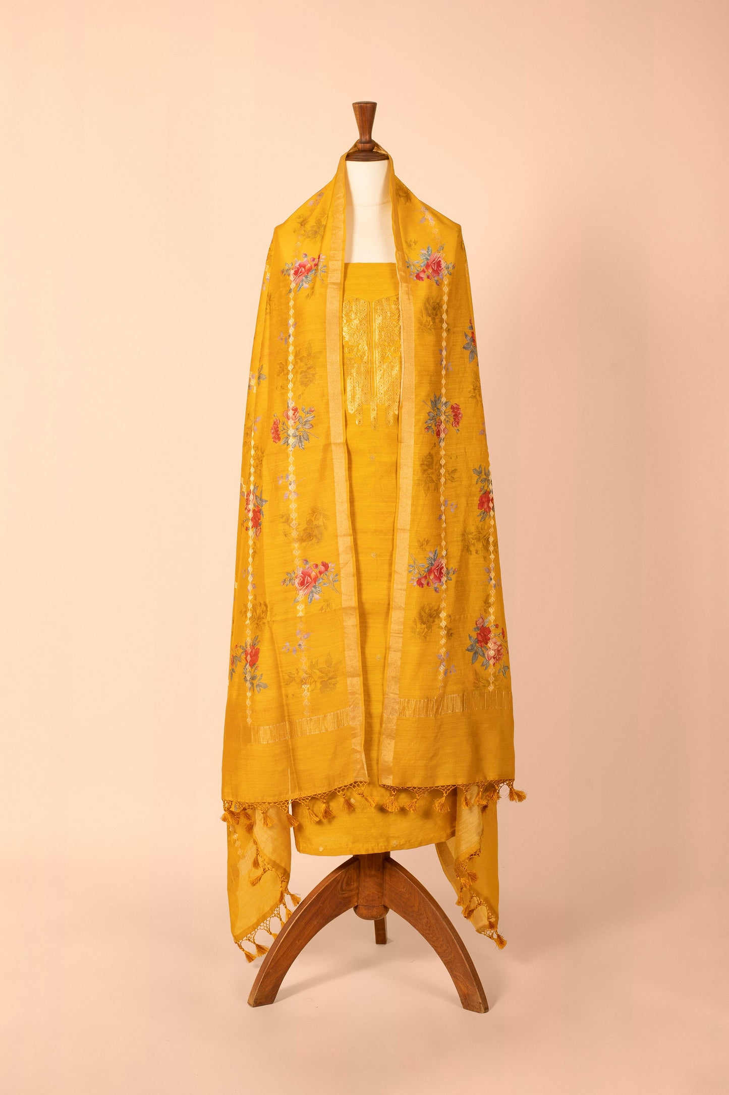 Handwoven Yellow Digital Printed Chanderi Suit Piece