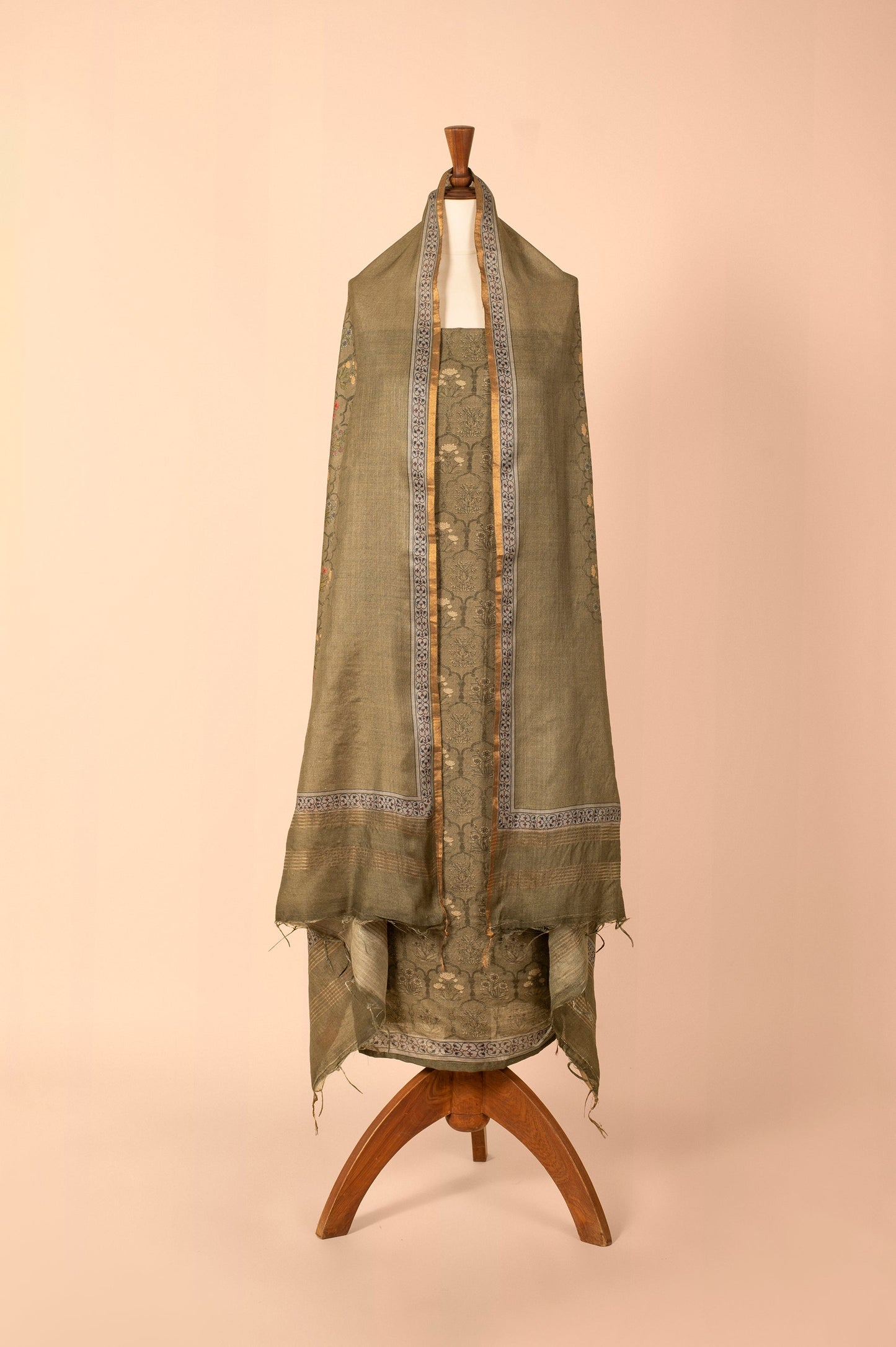 Handwoven Green Digital Printed Chanderi Suit Piece