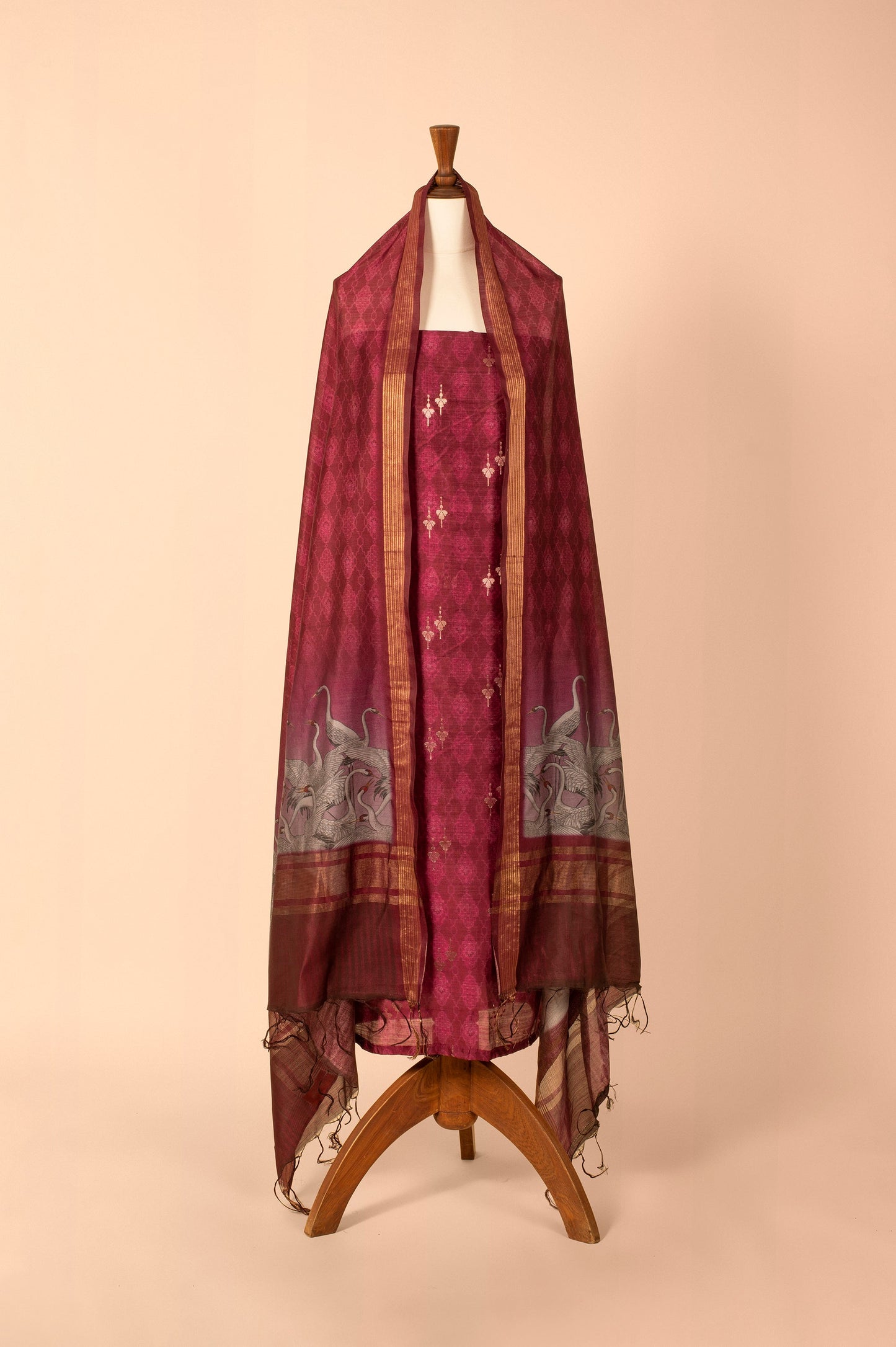 Handwoven Magenta Digital Printed Chanderi Suit Piece