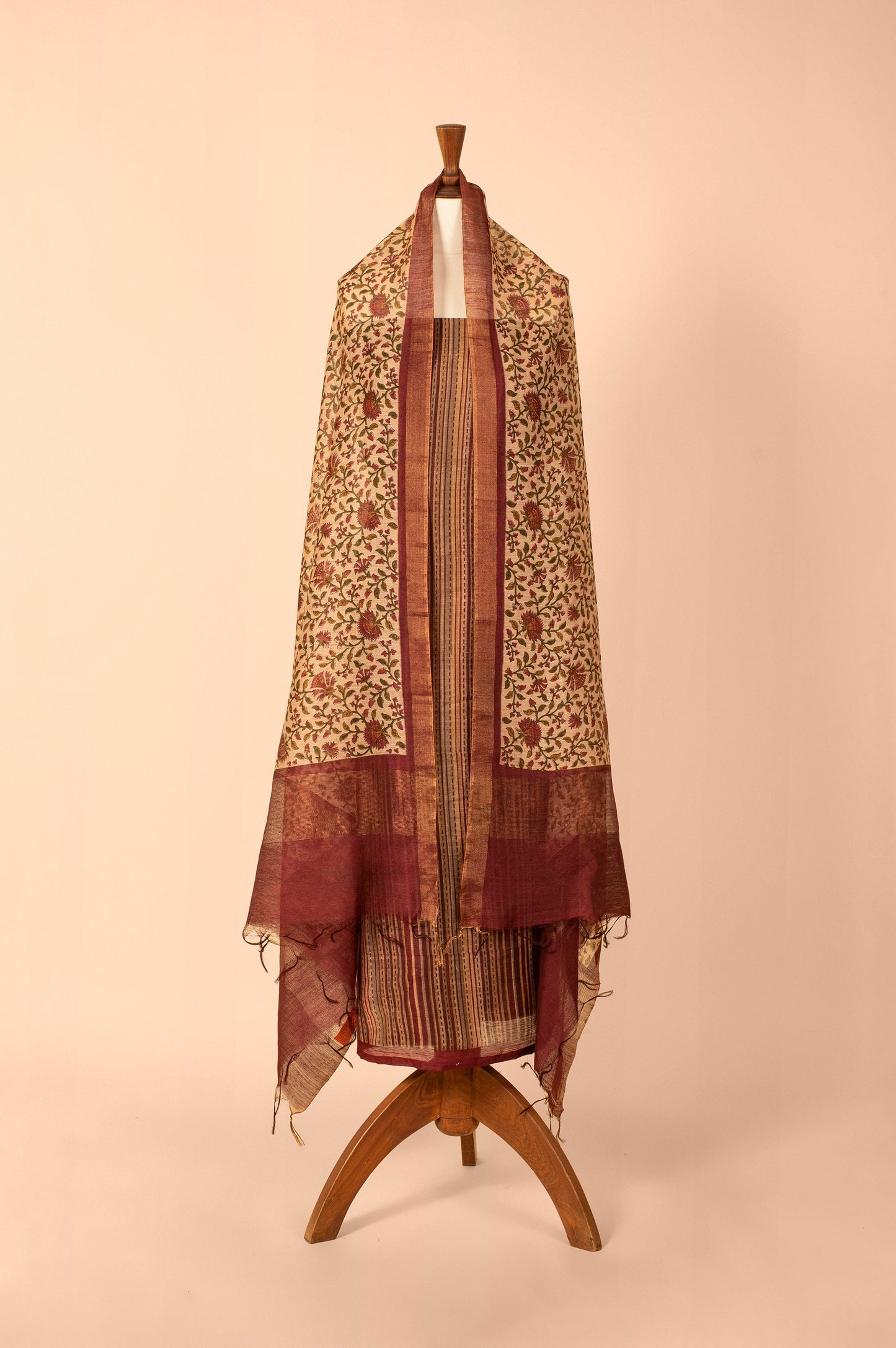 Handwoven Beige Digital Printed Chanderi Suit Piece