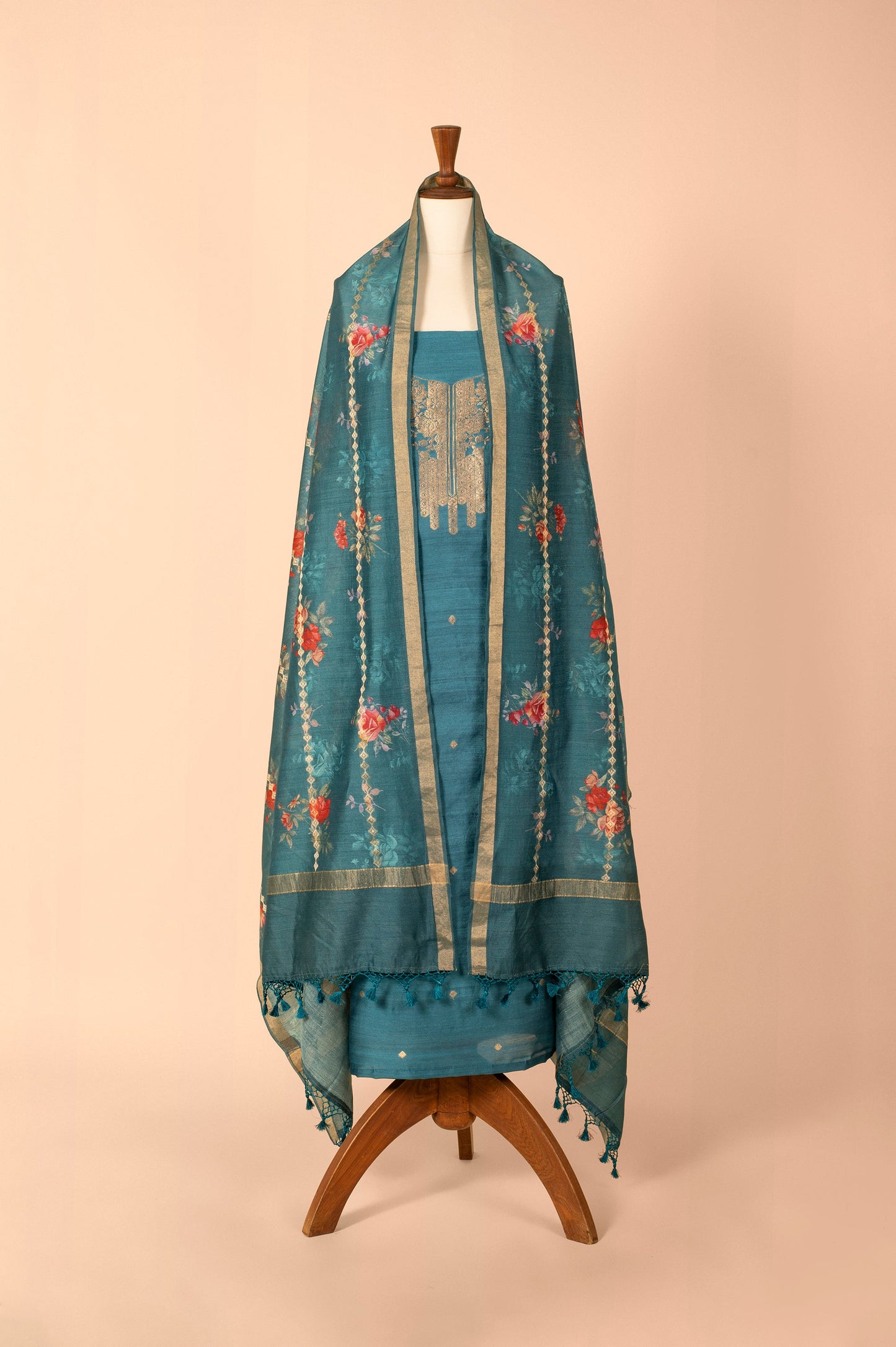 Handwoven Green Digital Printed Chanderi Suit Piece