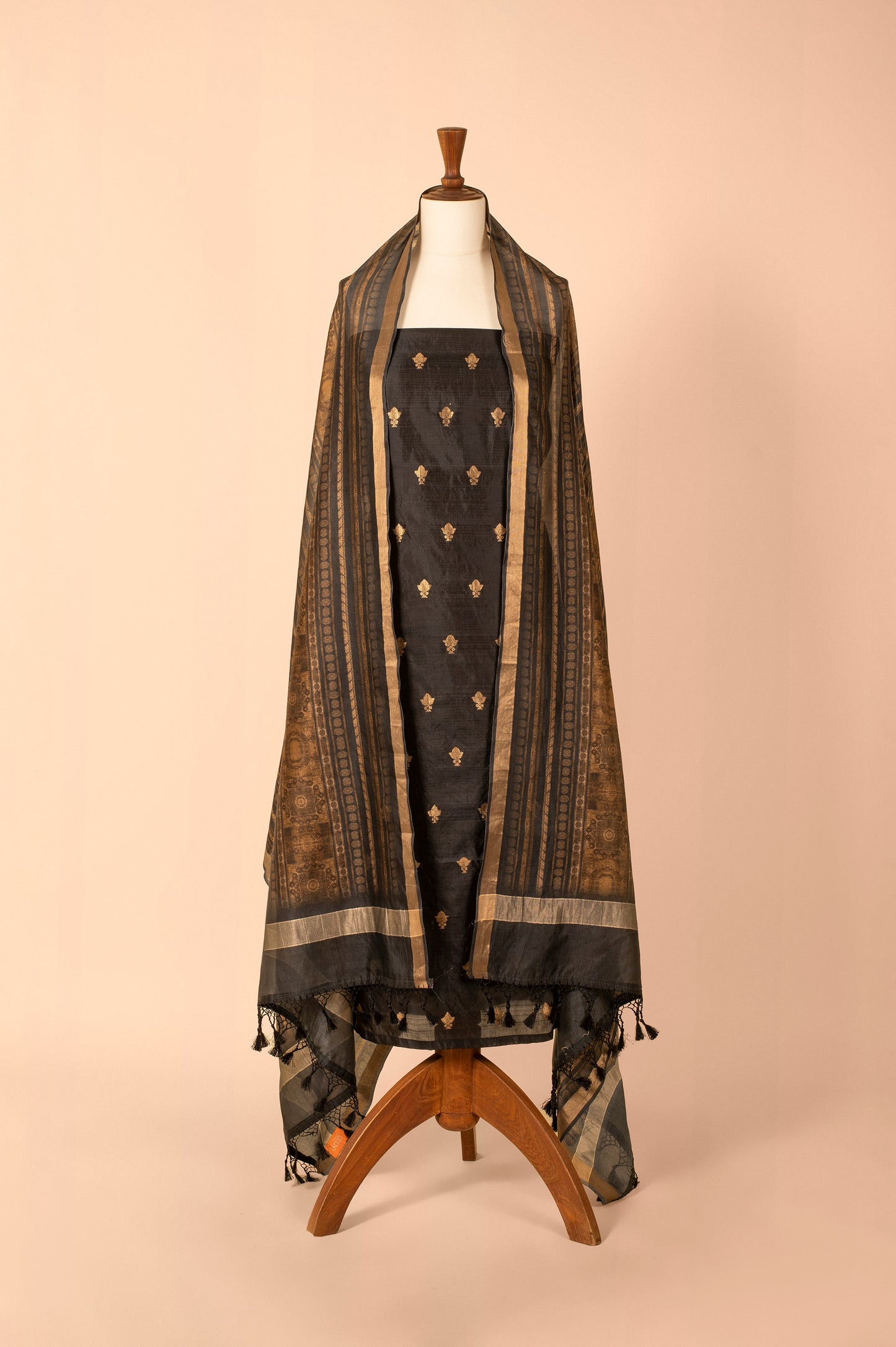 Handwoven Black Digital Printed Silk Suit Piece