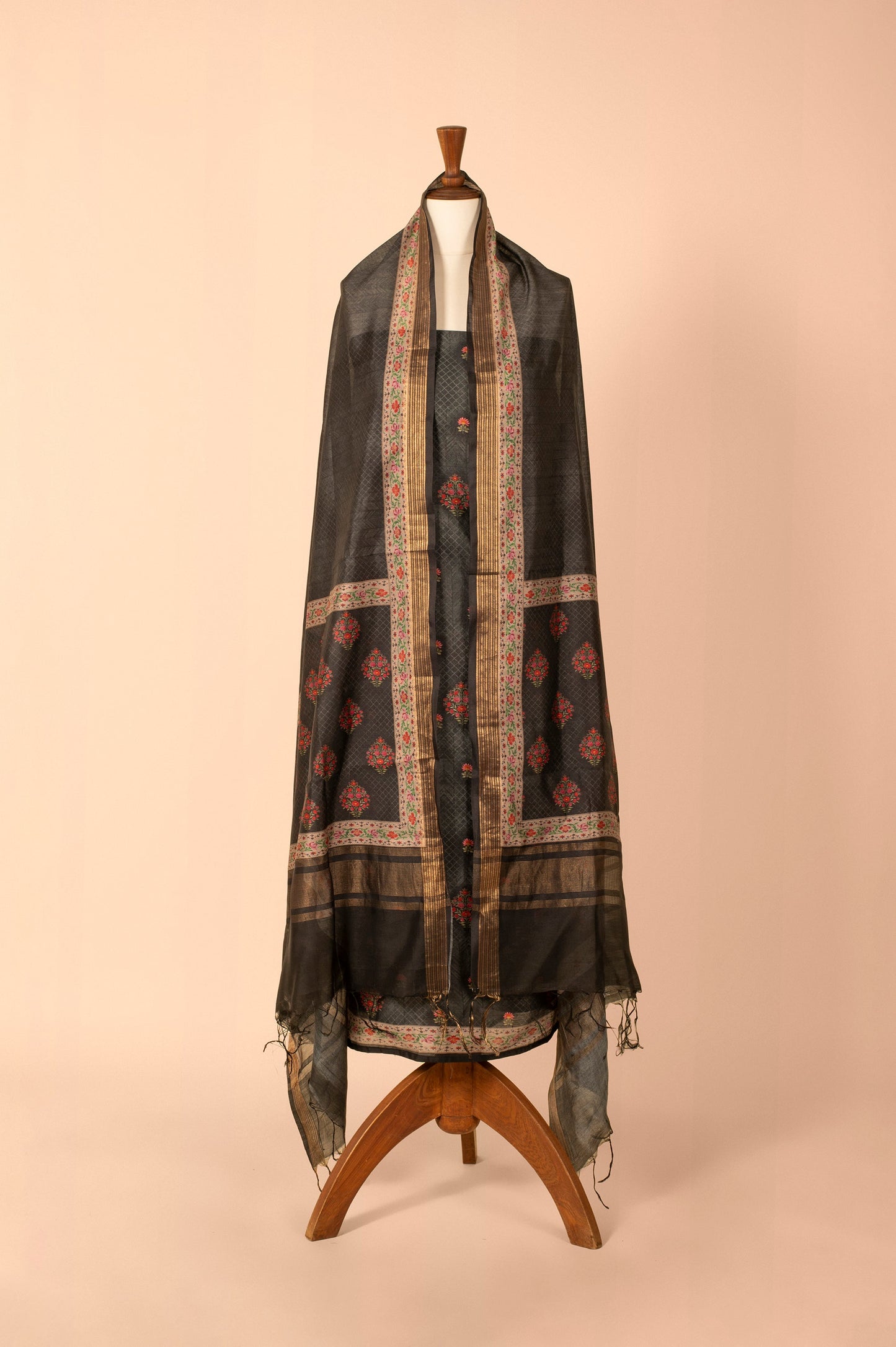 Handwoven Black Digital Printed Chanderi Suit Piece