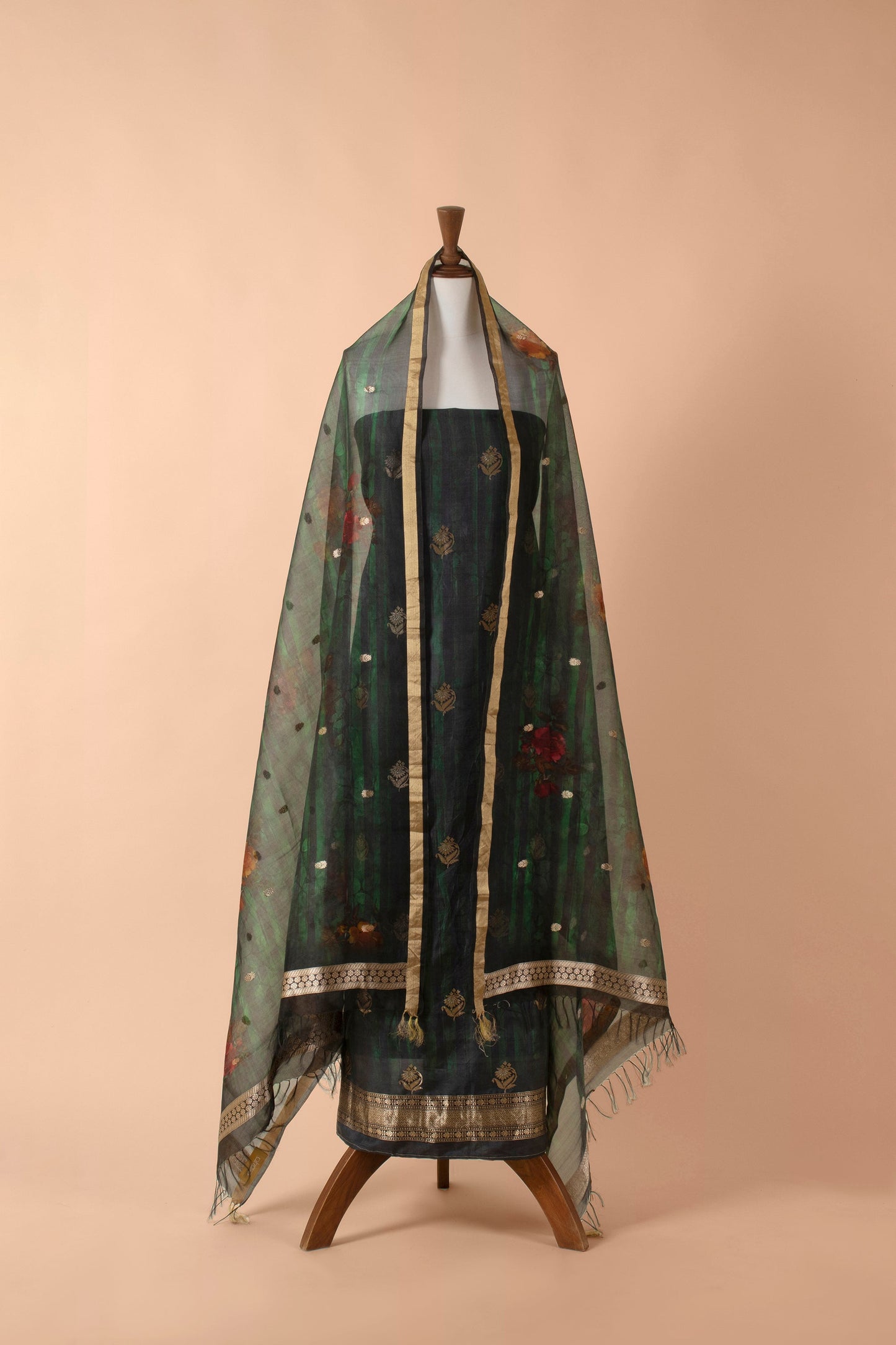 Handwoven Green Silk Suit Piece