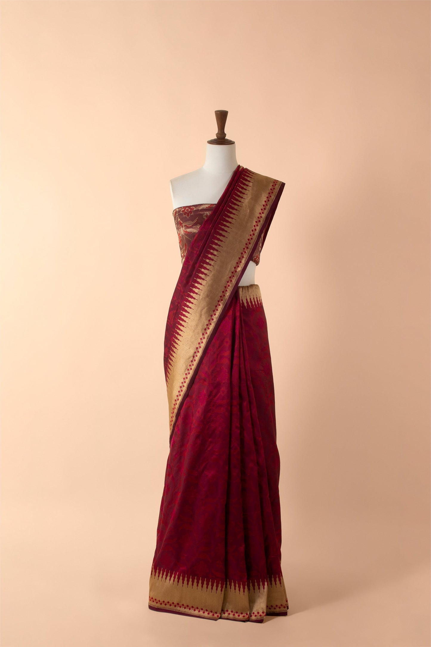 Handwoven Magenta Satin Silk Sari