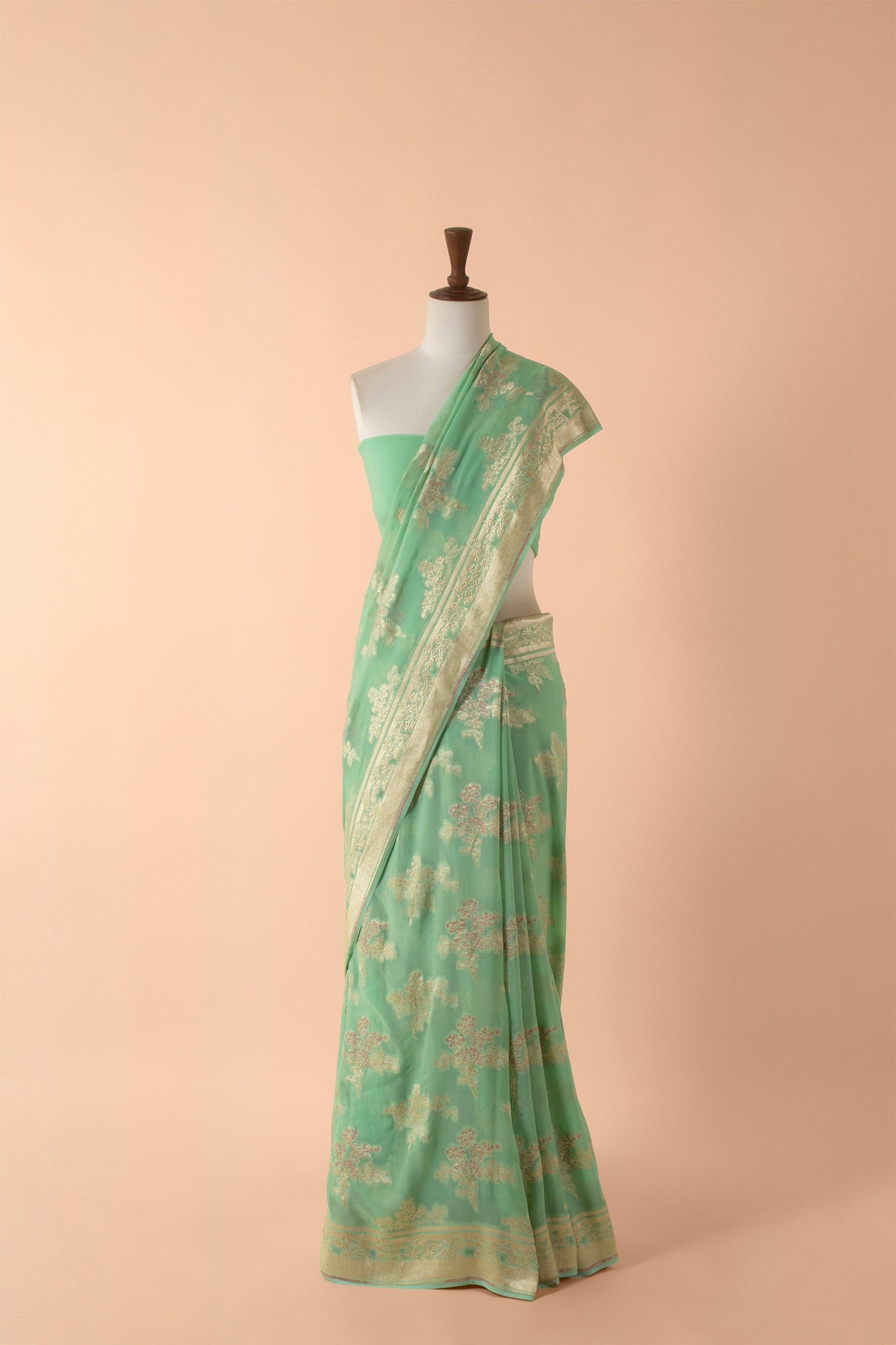 Handwoven Green Georgette Sari