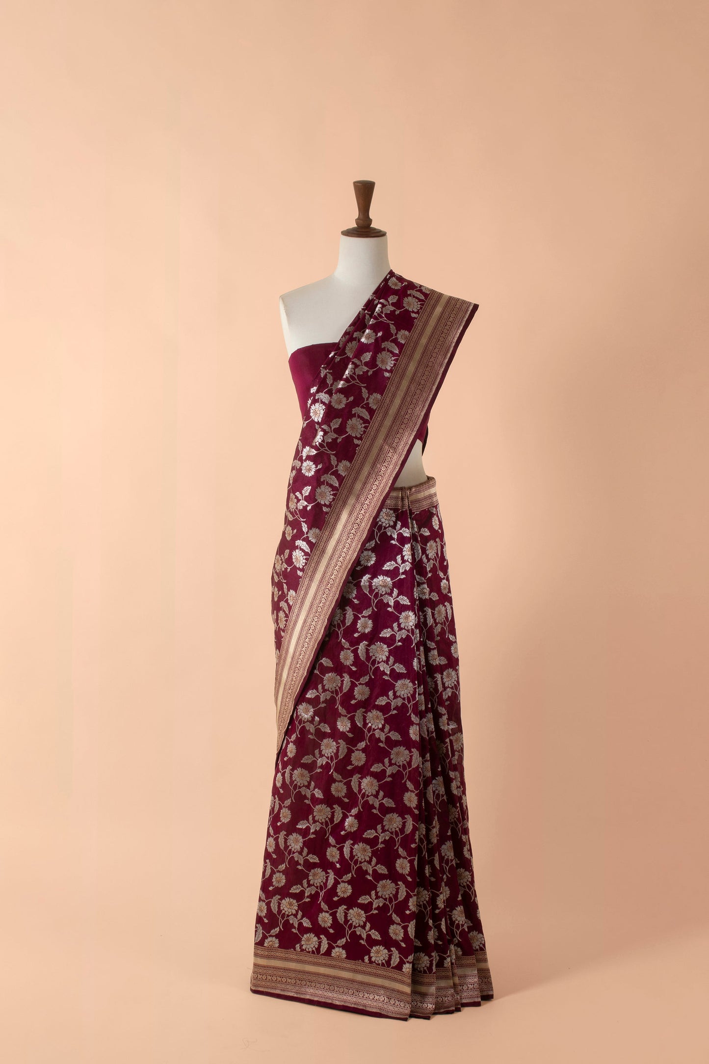 Handwoven Wine Silk Sari