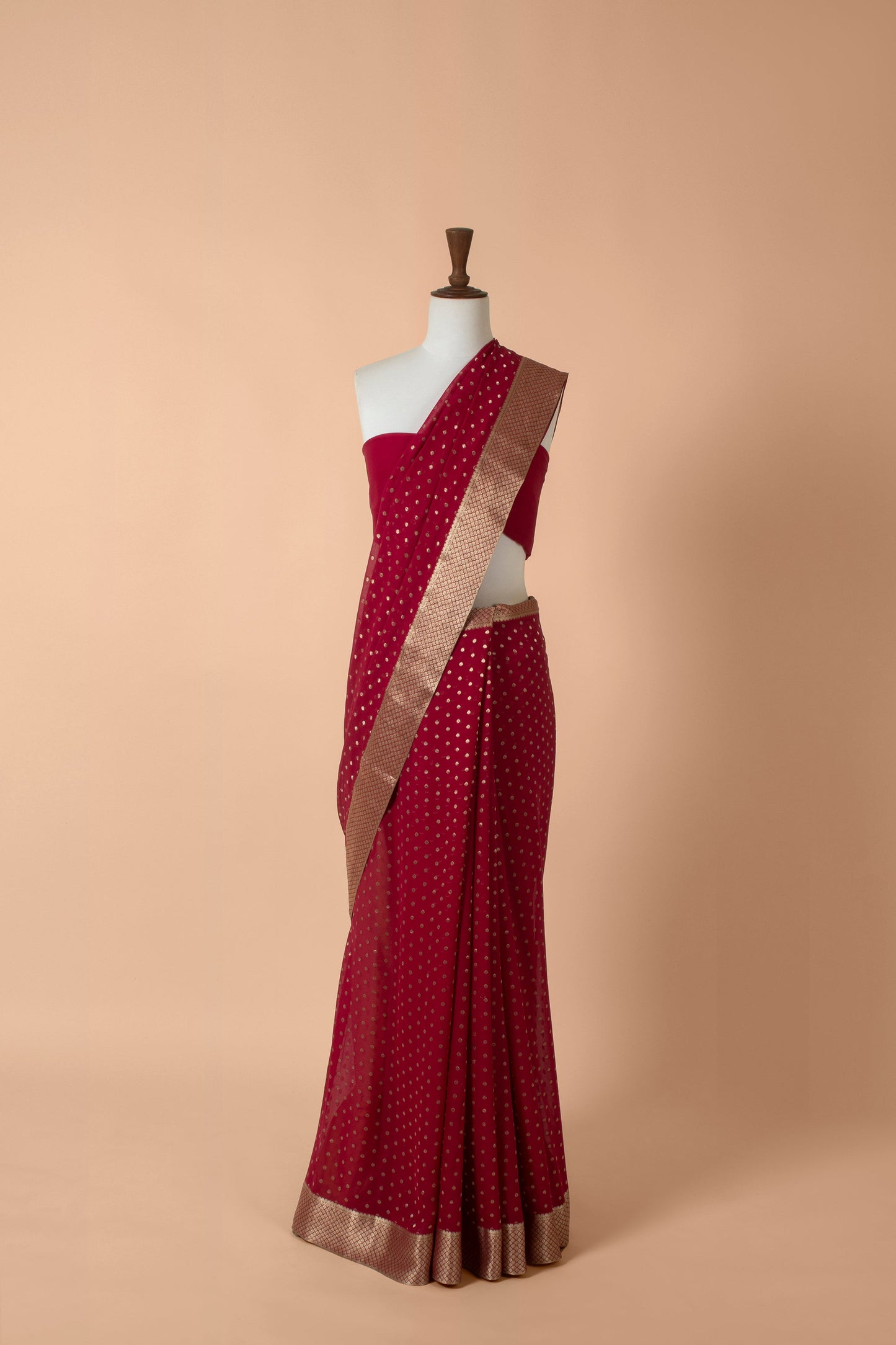 Handwoven Red Georgette Sari