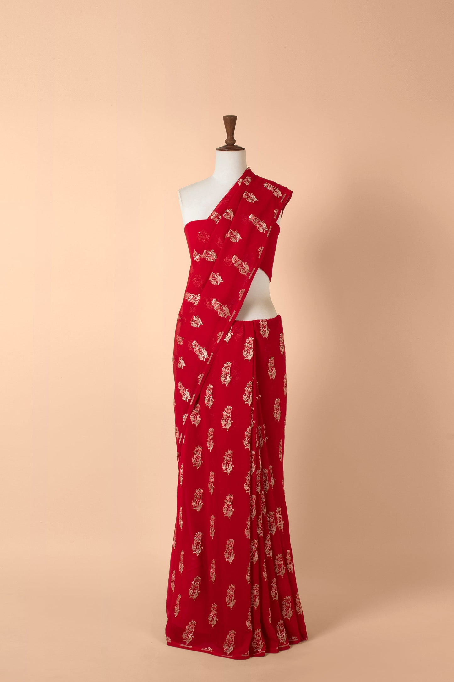 Handwoven Red Georgette Sari