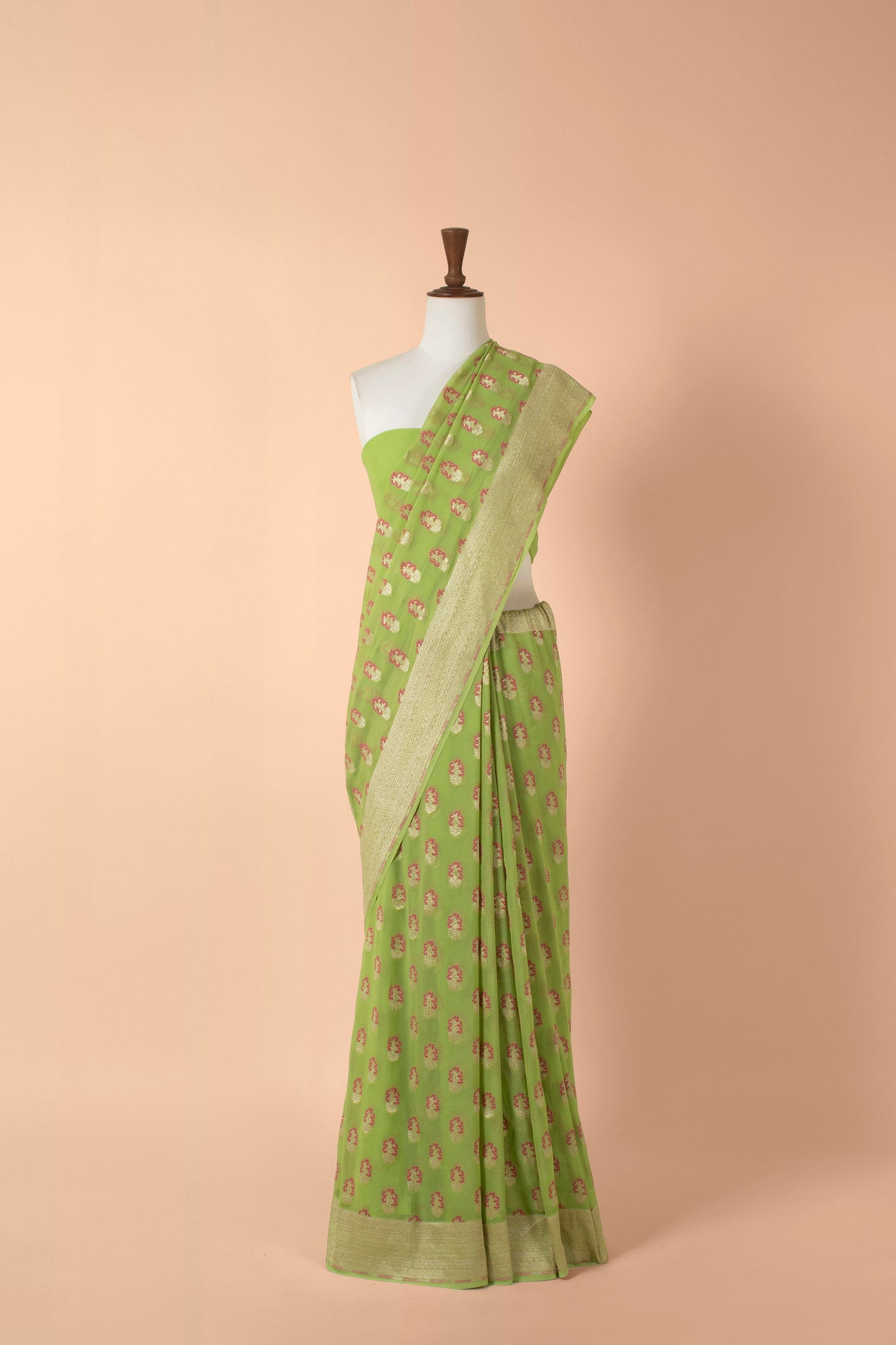 Handwoven Green Georgette Sari