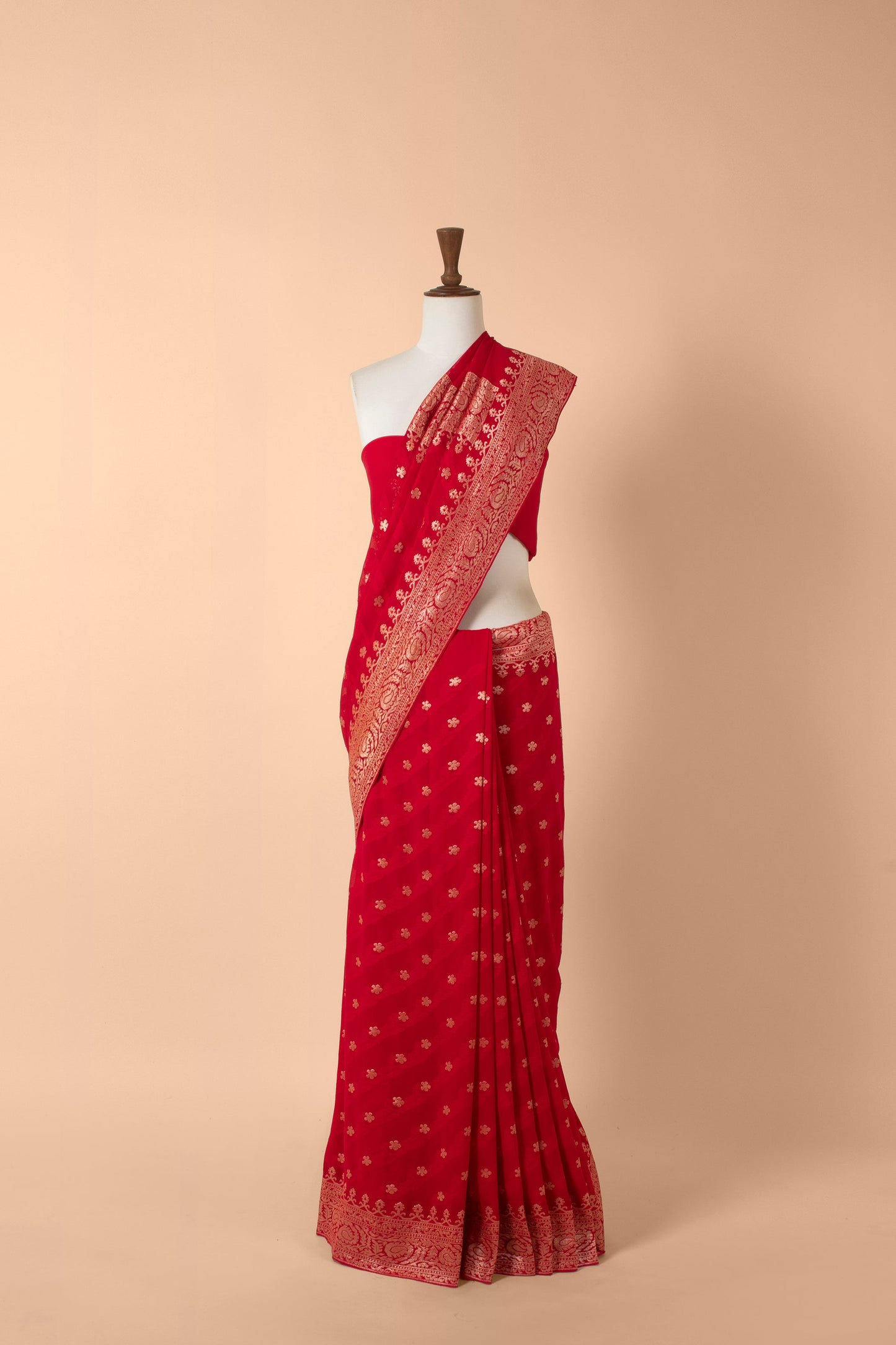 Handwoven Red Georgette Sari