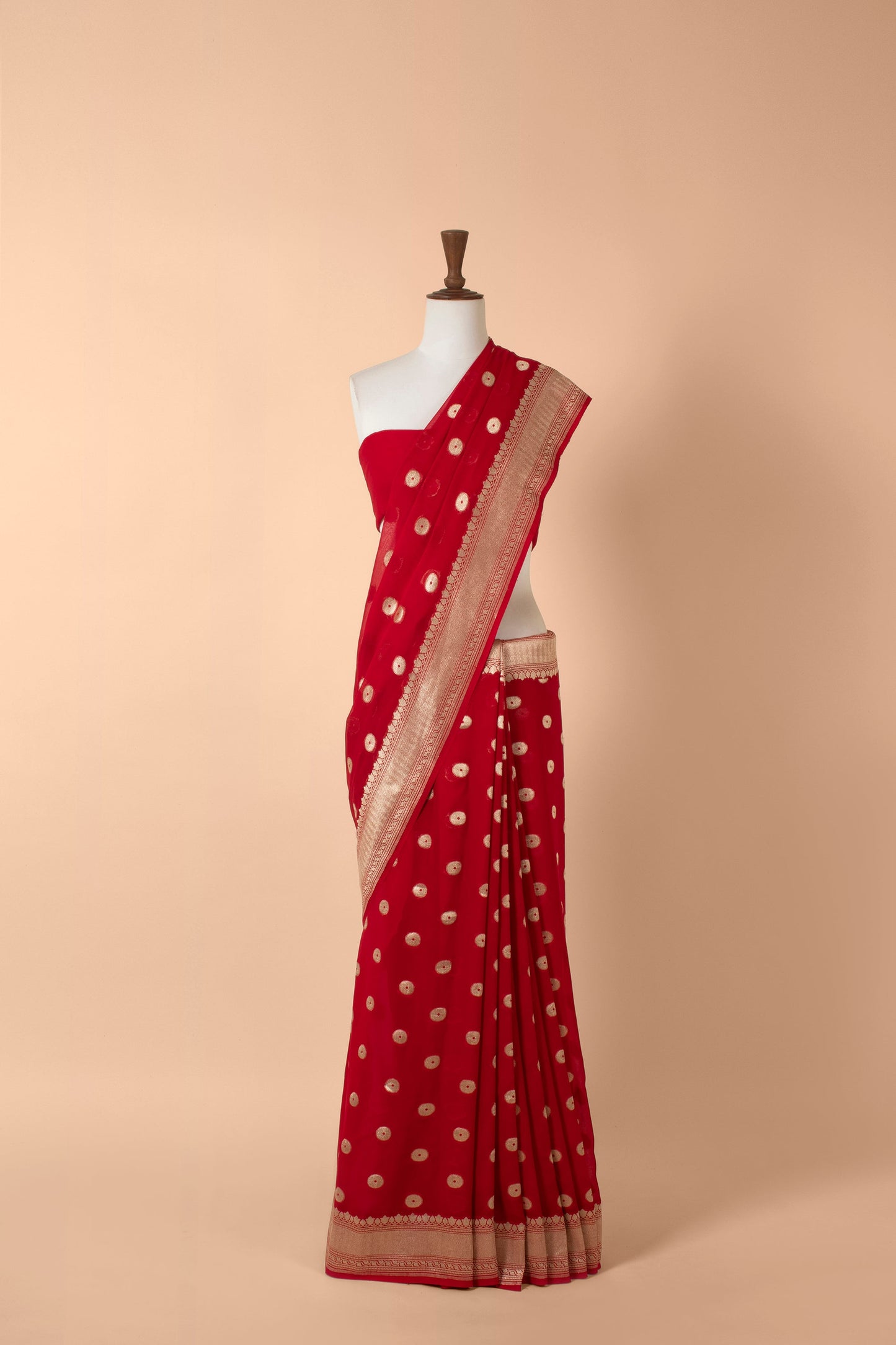 Handwoven Red Georgette Sari