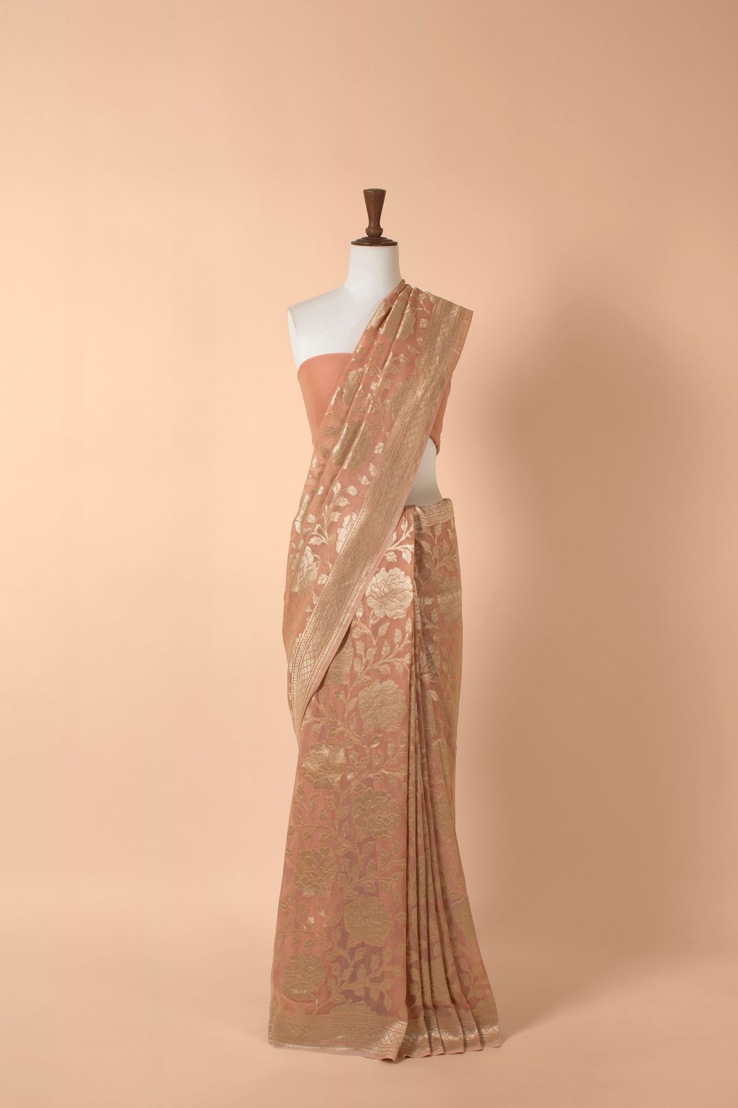 Handwoven Peach Georgette Sari