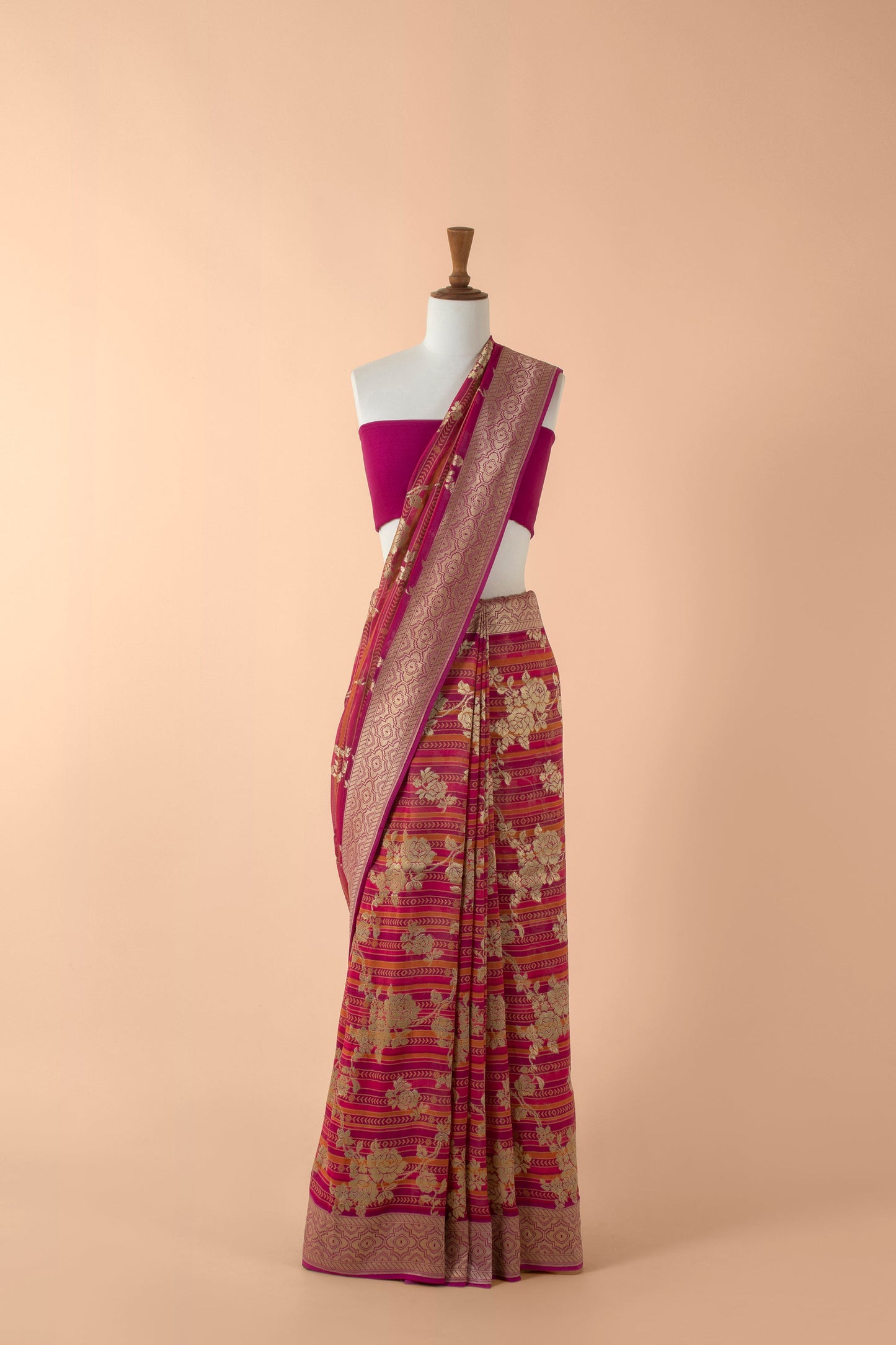 Handwoven Pink Georgette Sari