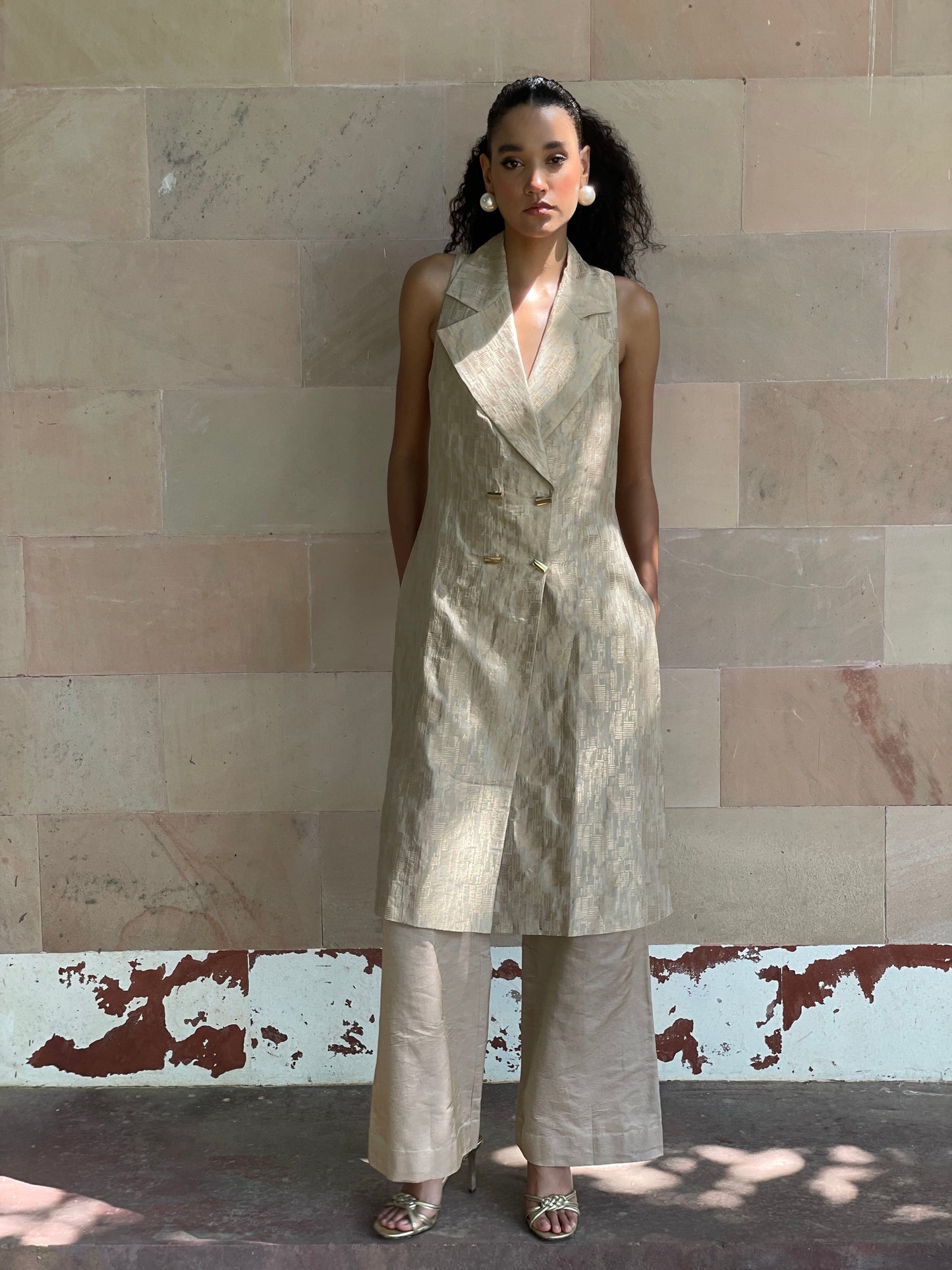 Cream Gold Double Breasted Set