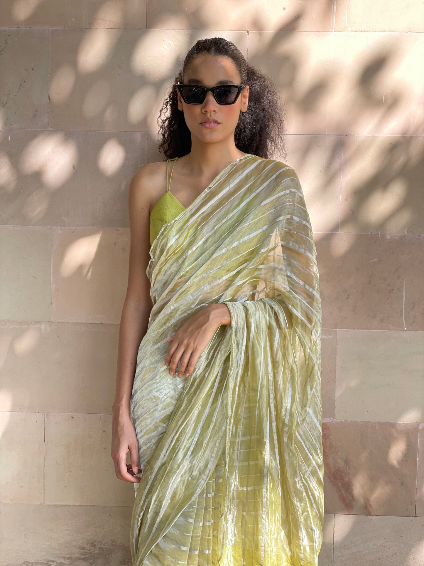 Lime Striped Saree