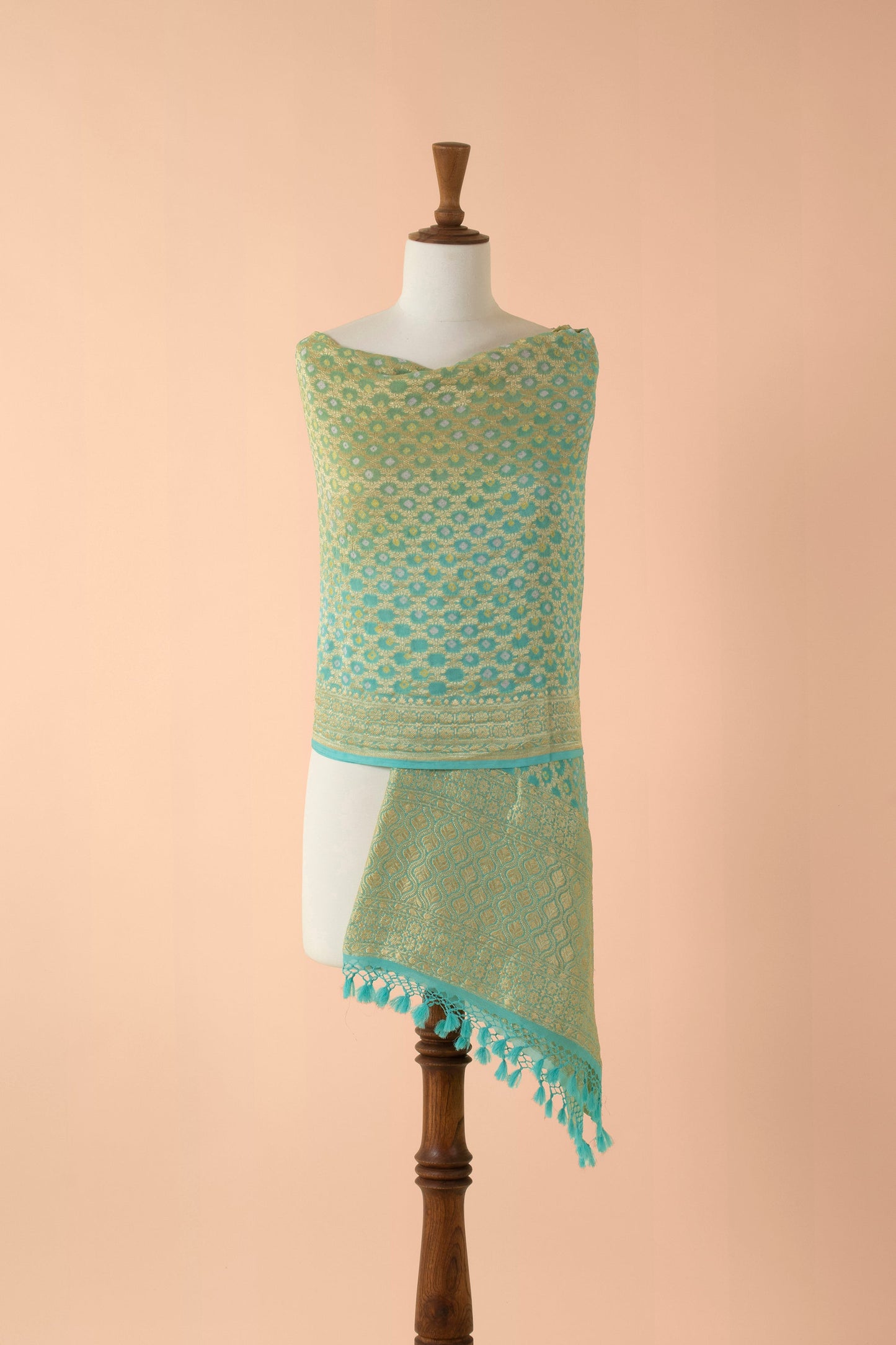 Handwoven Green Bandhani Dupatta