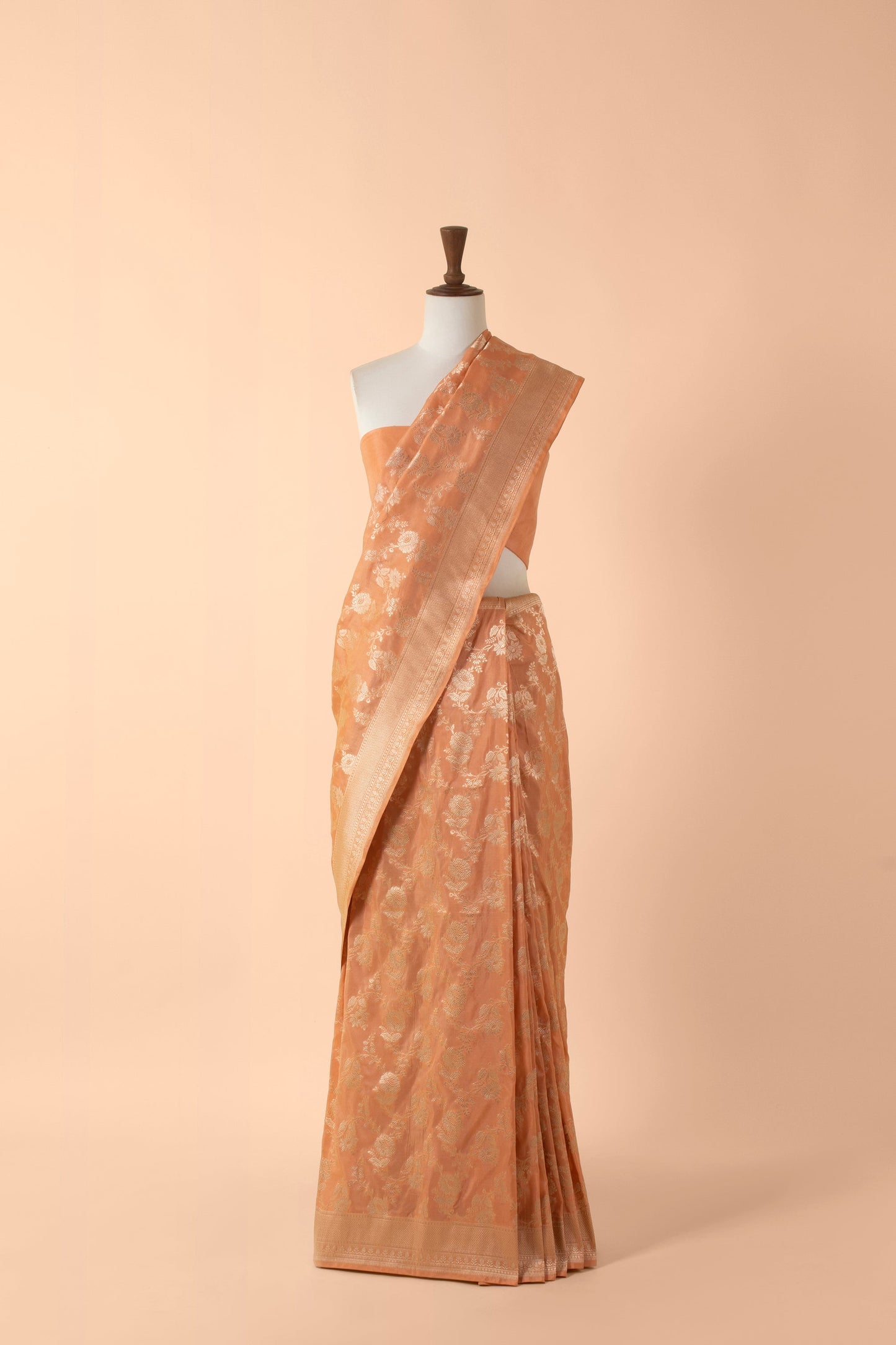 Handwoven Peach Silk Sari
