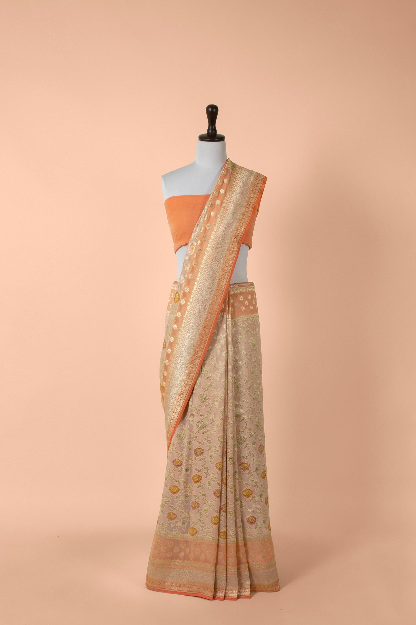 Handwoven Peach Georgette Saree
