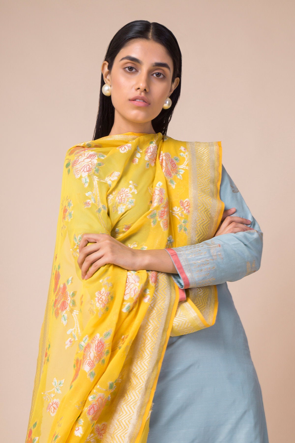 Handwoven Yellow Georgette Dupatta