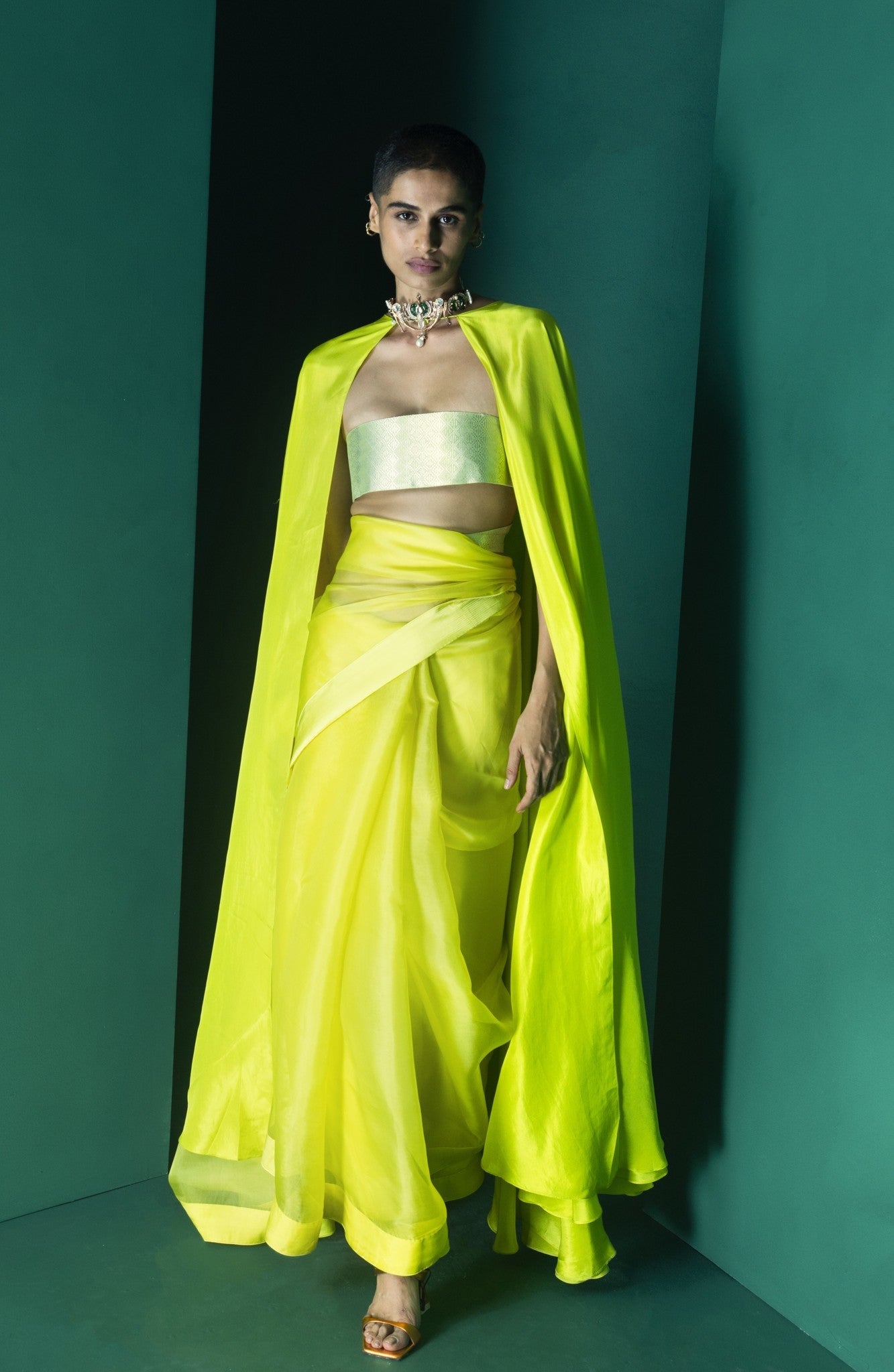 Samyuktha In Handwoven Lime Green Organza Saree