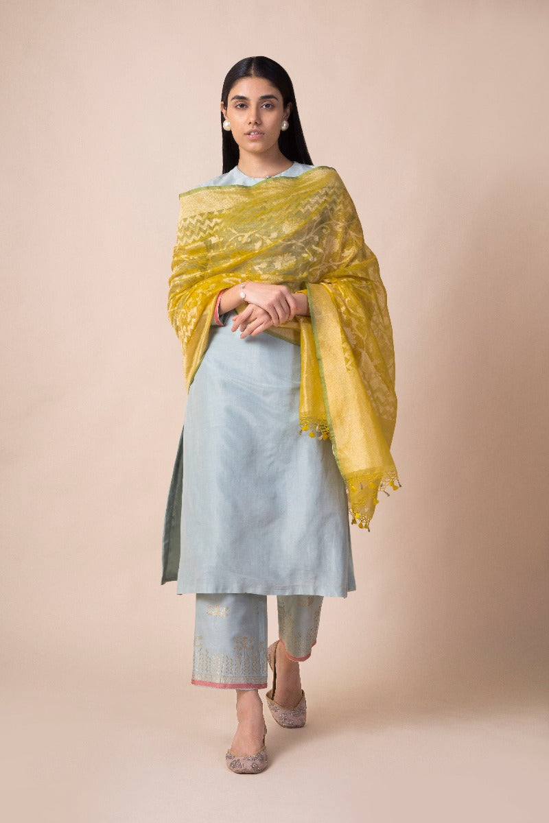 Handwoven Yellow Net Dupatta