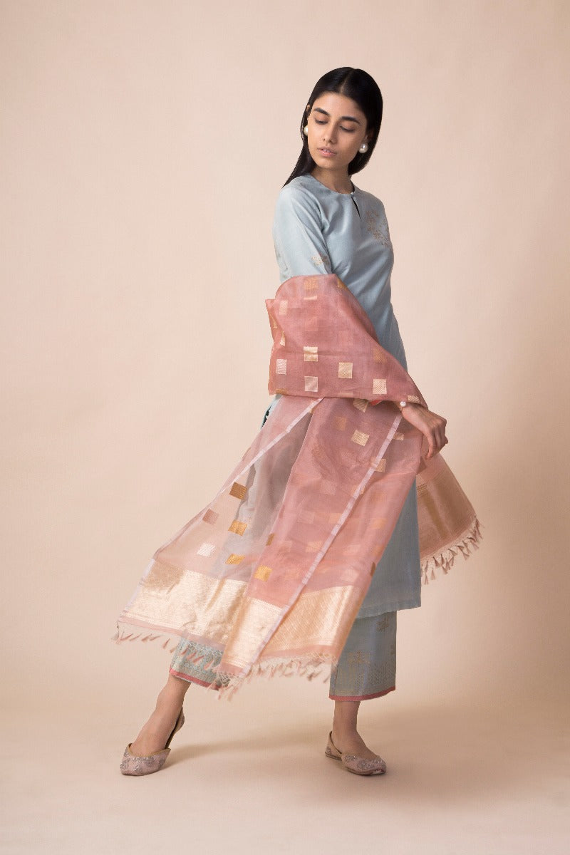 Handwoven Blush Pink Organza Dupatta