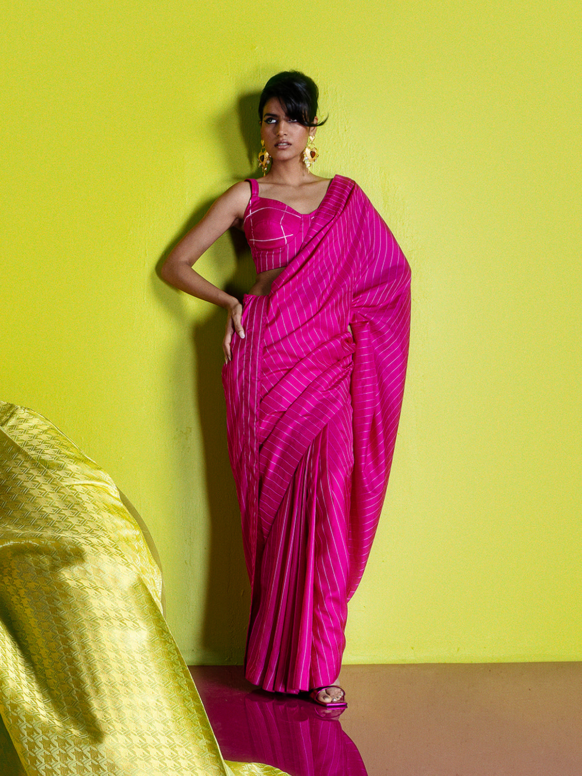 Rani Pink Pin Stripe Saree