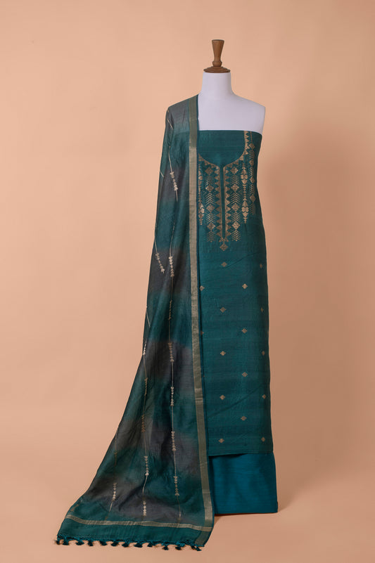 Handwoven Green Silk Suit Piece