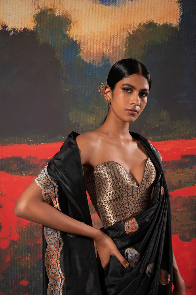 Handwoven Black Silk Saree