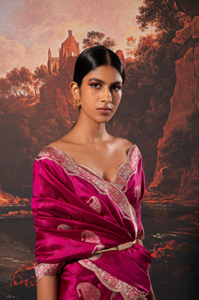 Handwoven Garnet Silk Saree