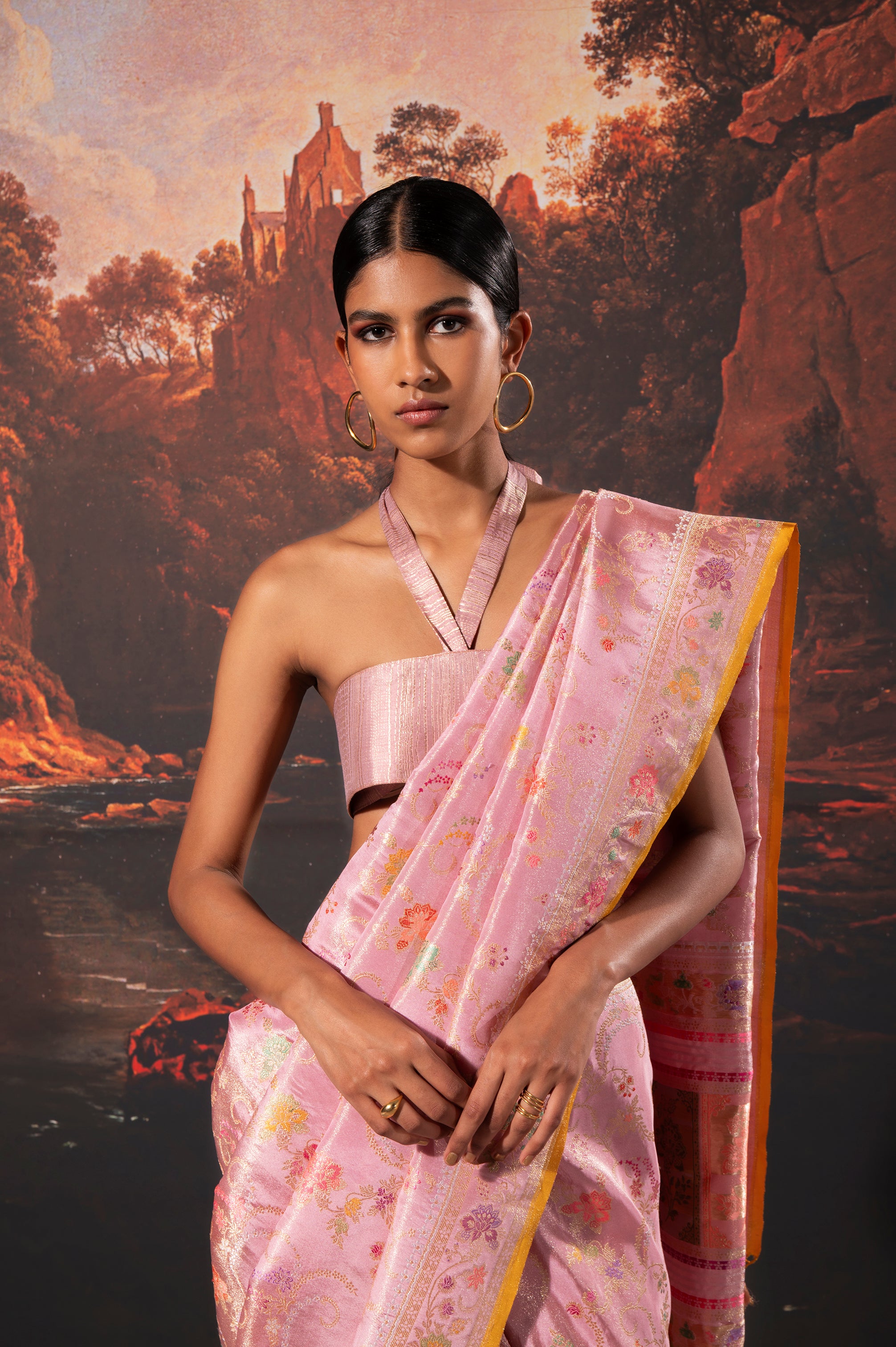 EE-W01780 Silver Pink Tissue Sari – sakhifashions