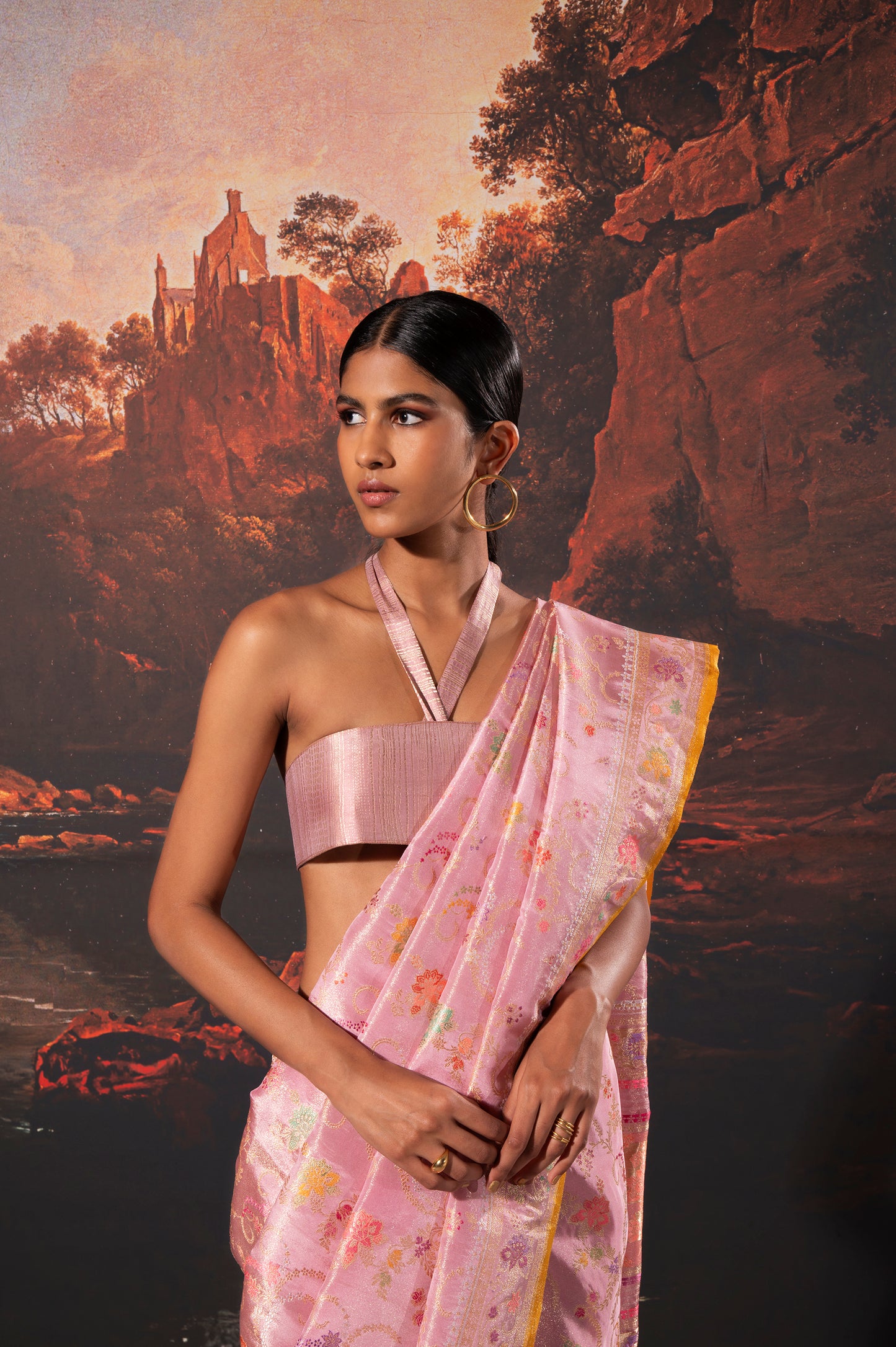 Handwoven Pink Tissue Saree