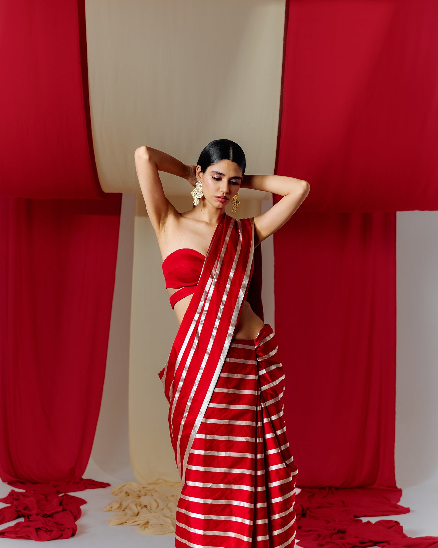 Dia Mirza in Handwoven Red Striped Satin Silk Saree
