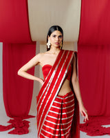 Dia Mirza in Handwoven Red Striped Satin Silk Saree