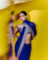 Handwoven Blue Georgette Saree