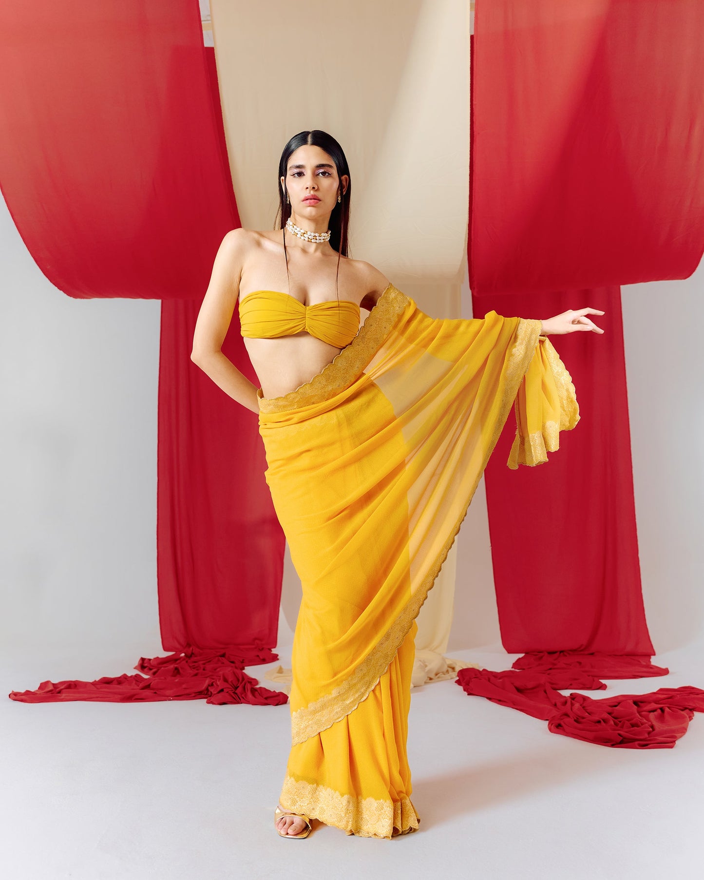 Handwoven Yellow Georgette Saree