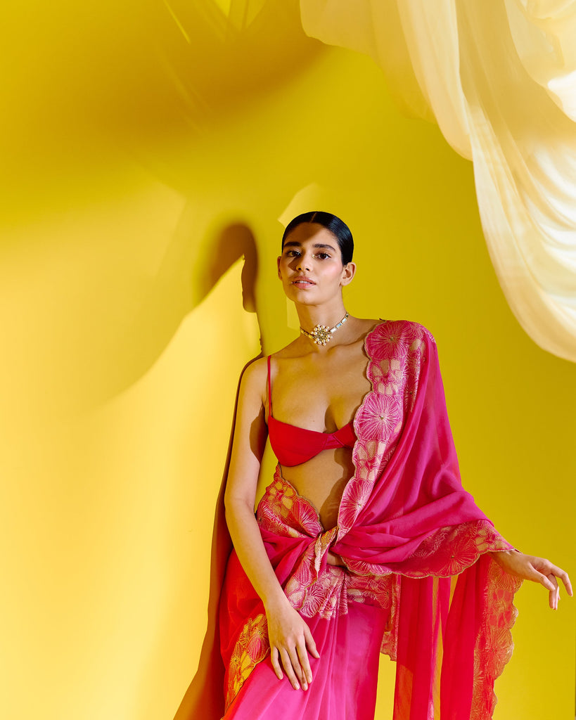 Handwoven Pink Georgette Saree