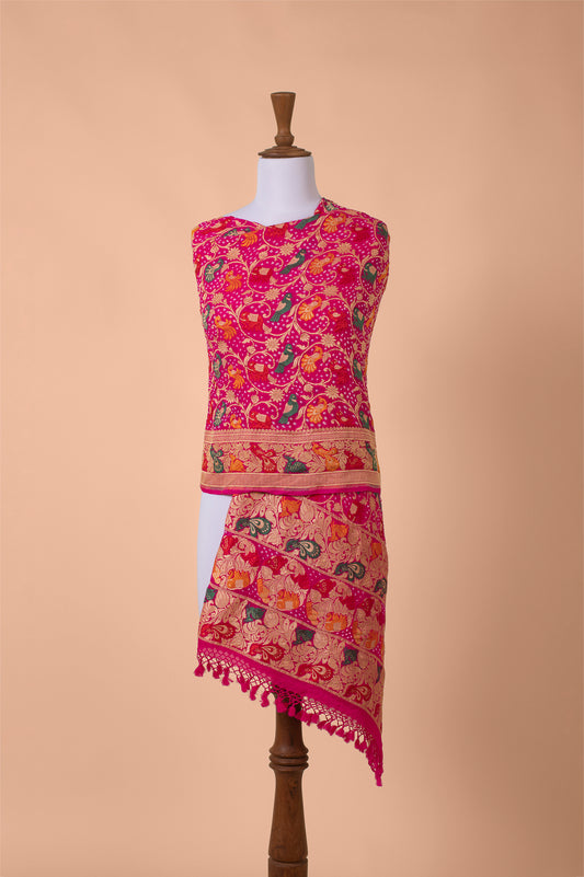 Handwoven Pink Georgette Dupatta