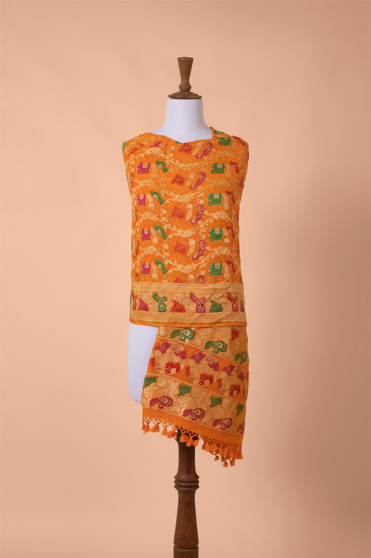 Handwoven Orange Georgette Dupatta