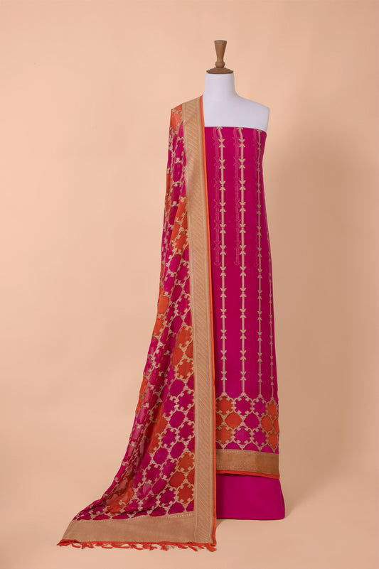 Handwoven Pink Georgette Suit Piece