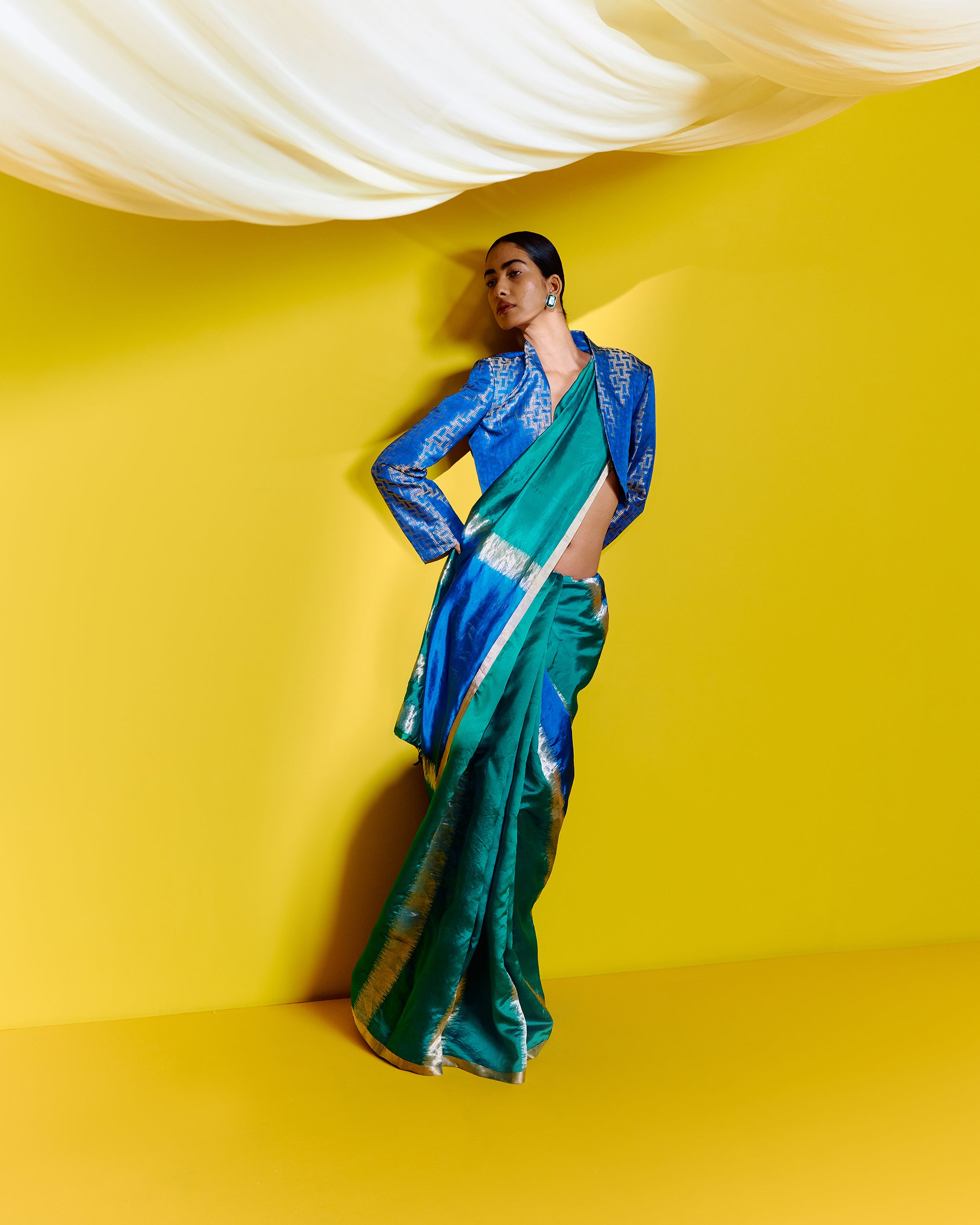 Handwoven Blue Green Silk Saree