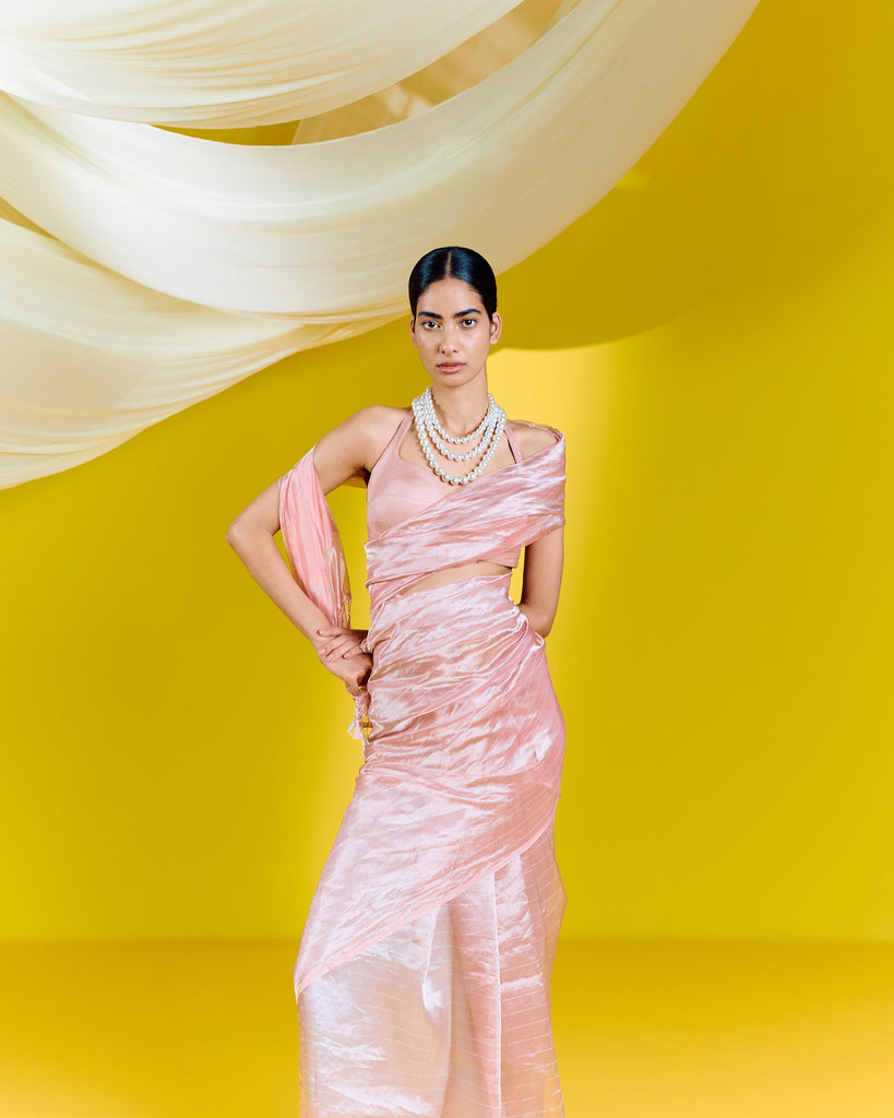 Handwoven Pink Tissue Saree