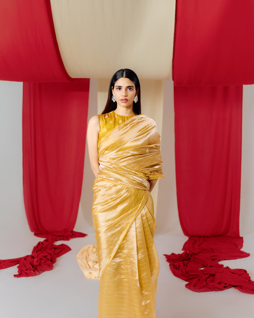 Handwoven Yellow Tissue Saree