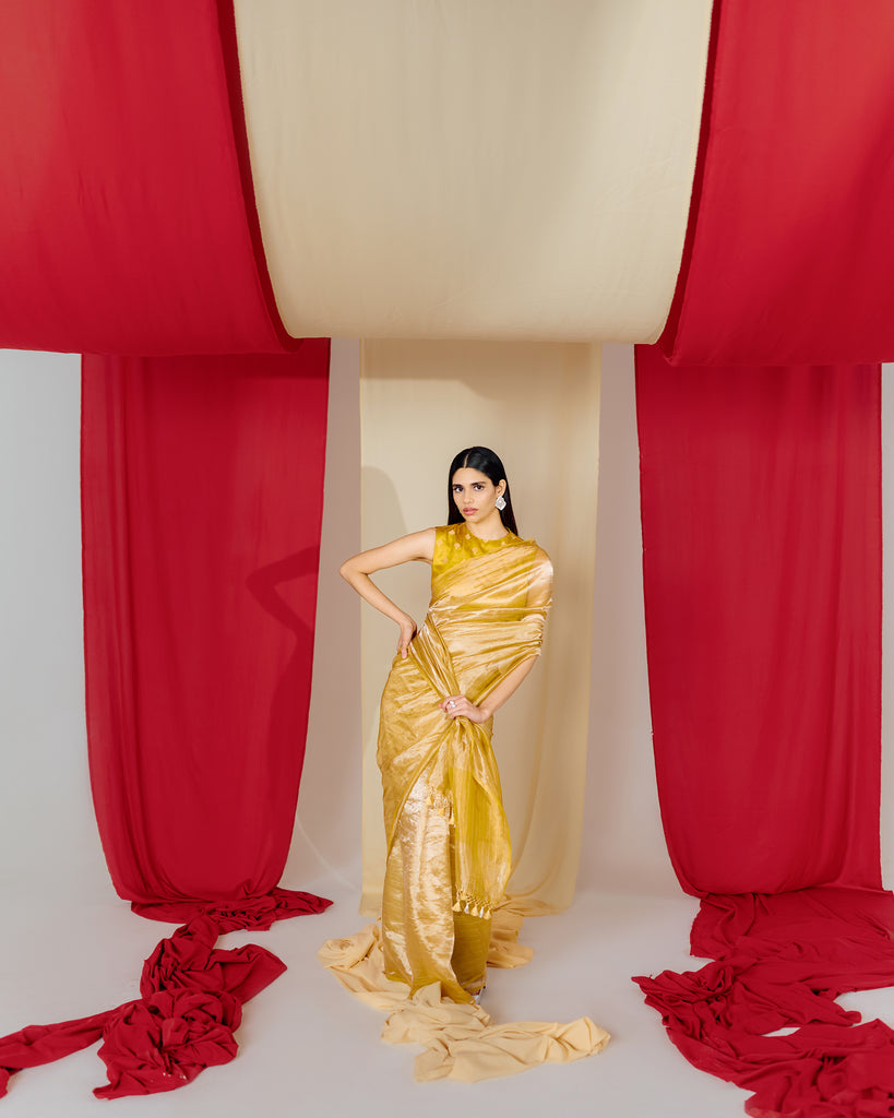 Handwoven Yellow Tissue Saree