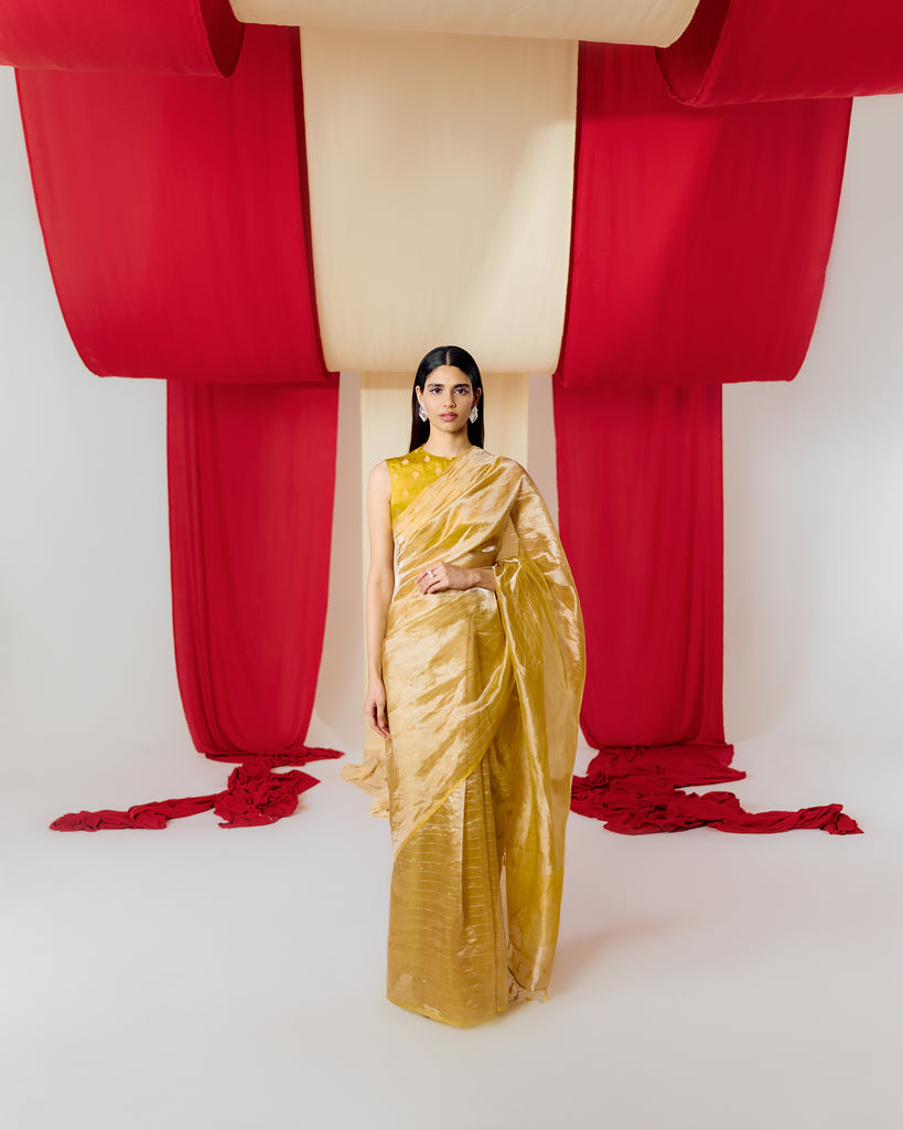 Handwoven Yellow Tissue Saree